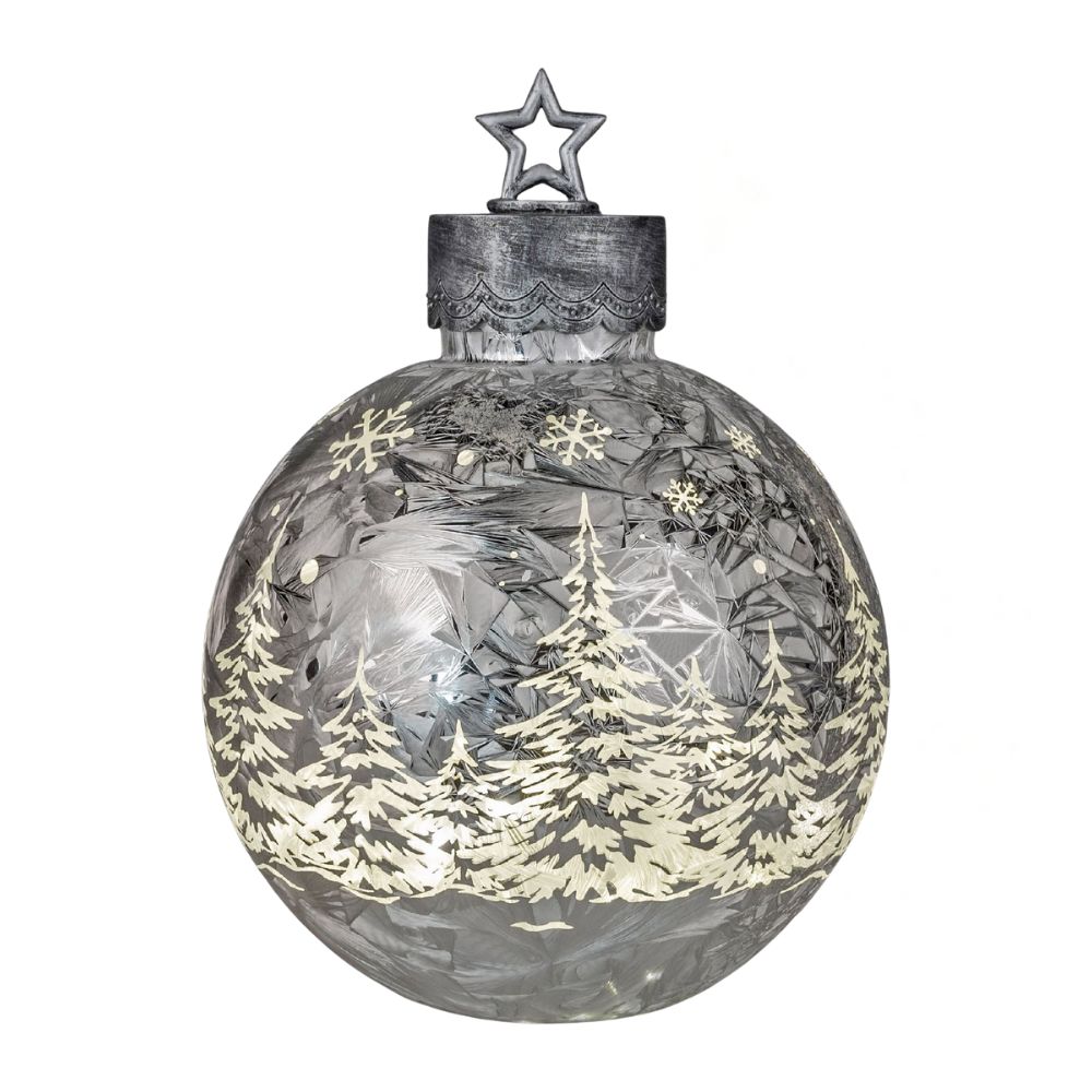 LED Dekoobjekt Kugel FROSTY WINTERWALD H. 34cm silber Glas Formano Winter