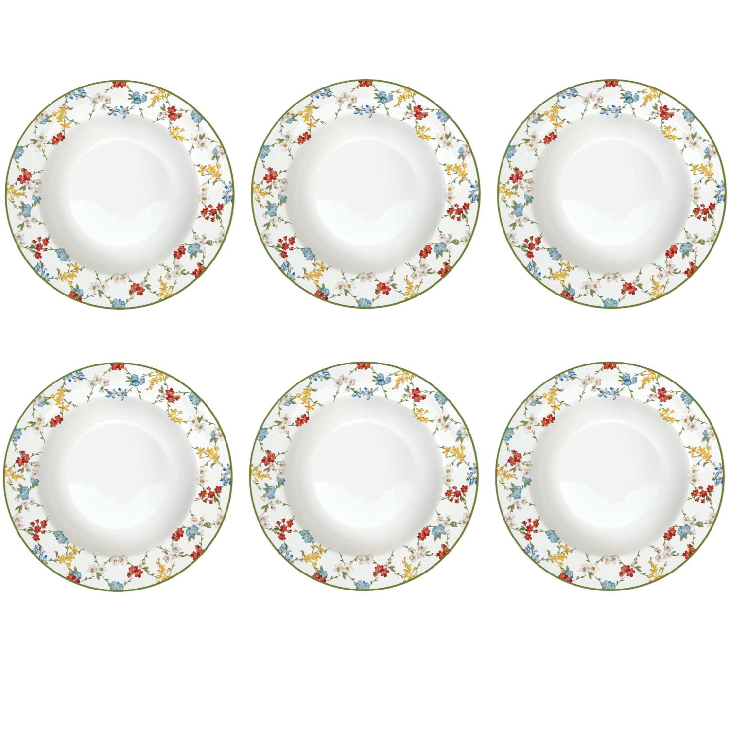 6er Set Suppenteller GARDEN DREAMS weiß mit bunten Blumen D. 21,5cm Easy Life