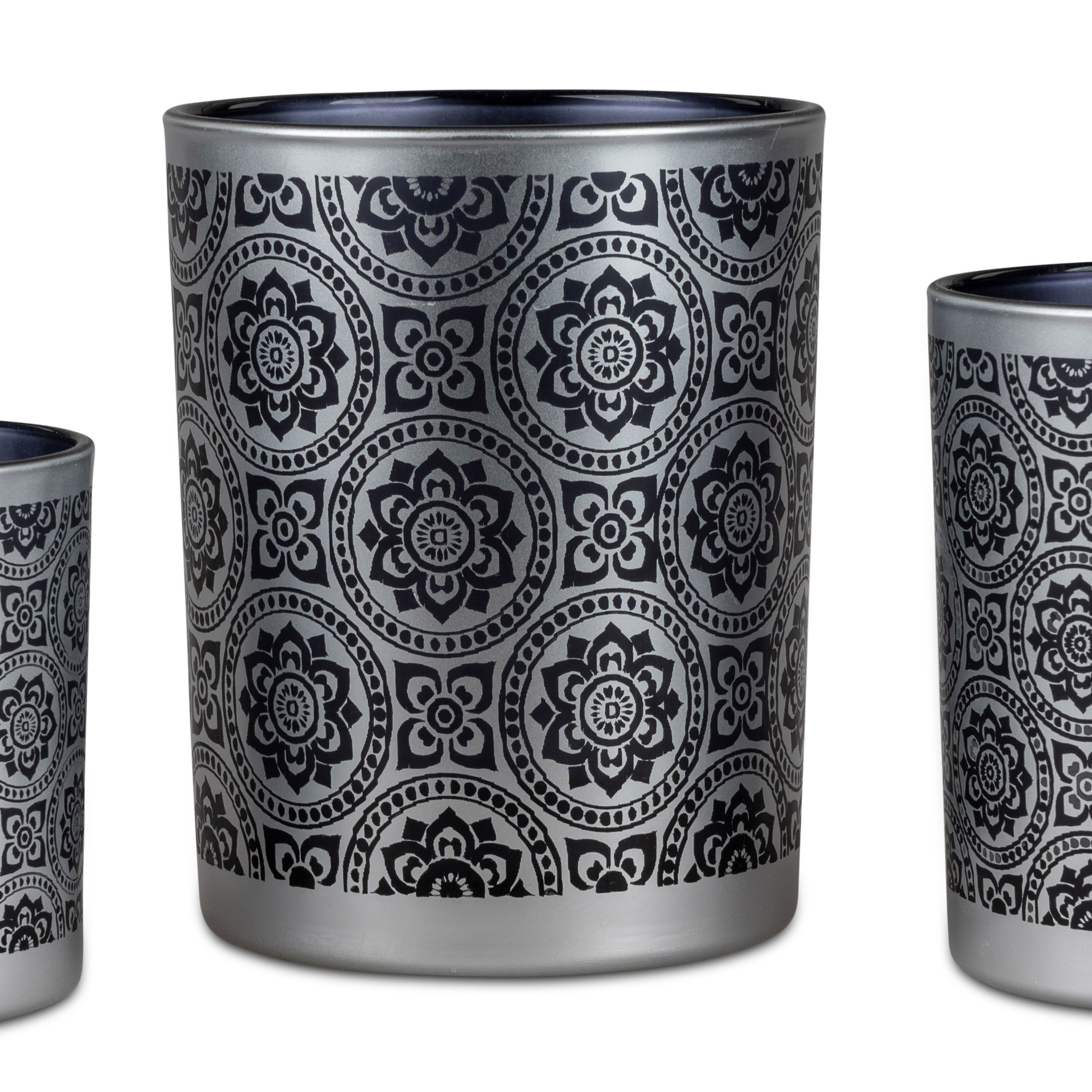 Teelichthalter Windlicht CLASSICAL Höhe 13cm schwarz silber Glas, von Formano