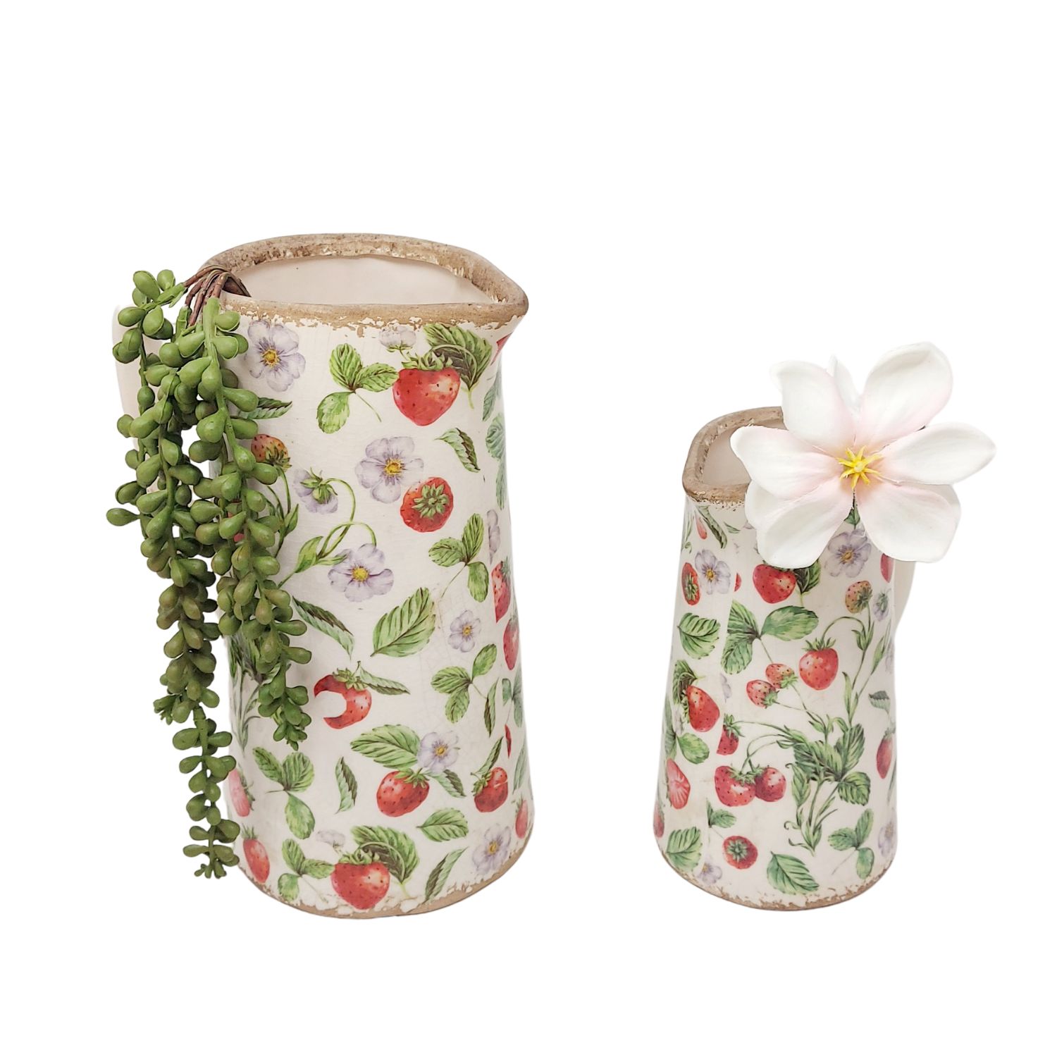 2er Set Deko Vasen Krüge VINTAGE Erdbeeren rot H. 19+ 25cm Formano Garten S25