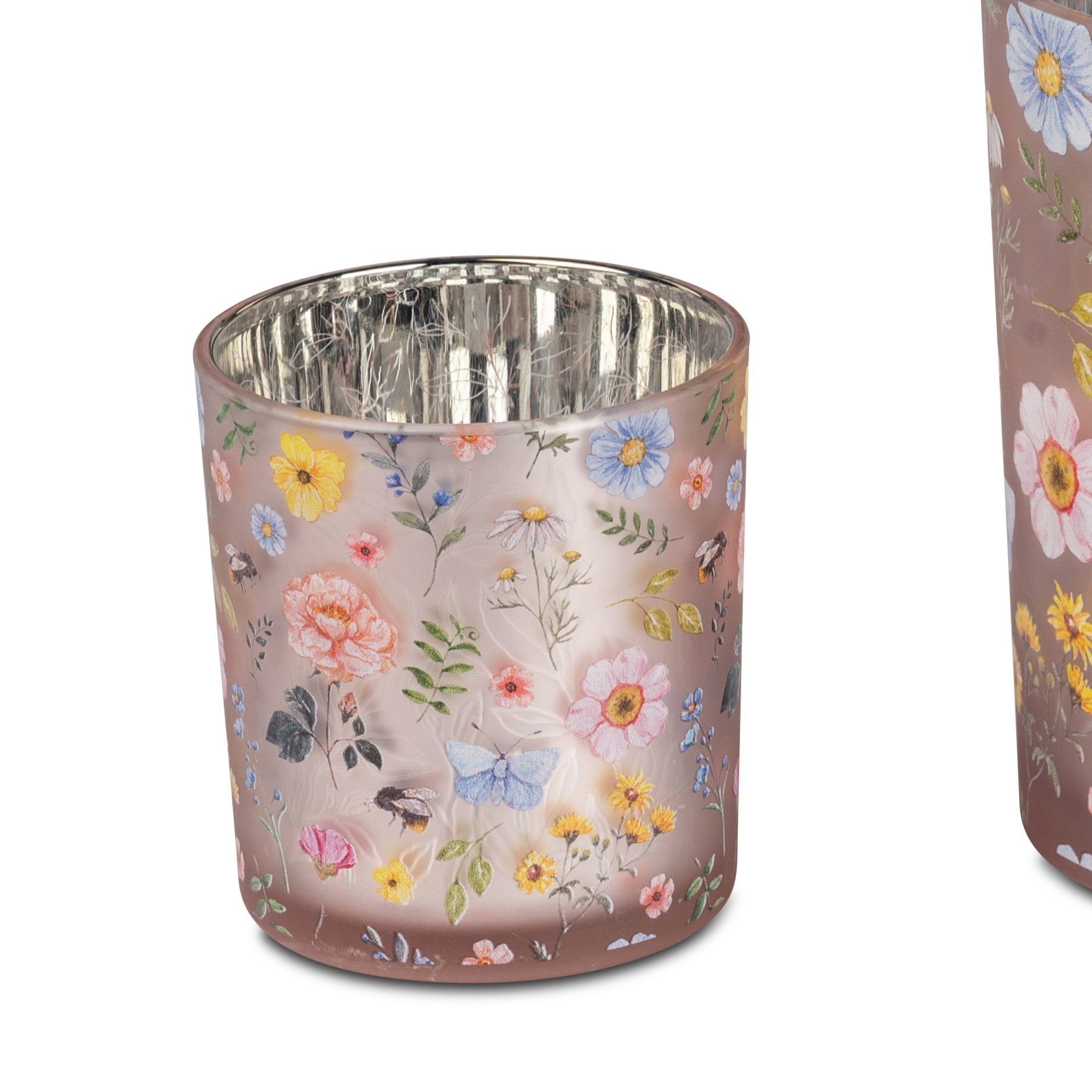 Teelichthalter STREUBLUMEN Zylinder Höhe 8cm rosa silber aus Glas, von Formano