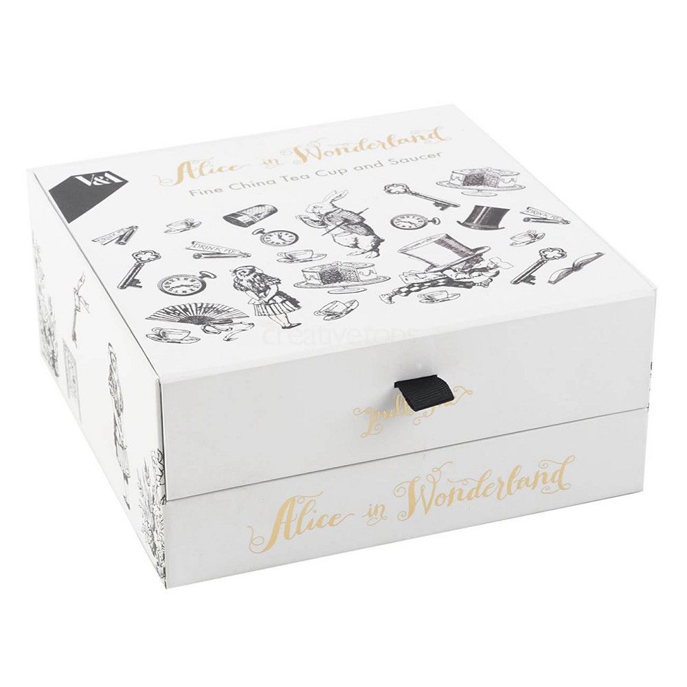 Tasse mit Untertasse ALICE IN WONDERLAND schwarz weiß Porzellan von Creative Tops