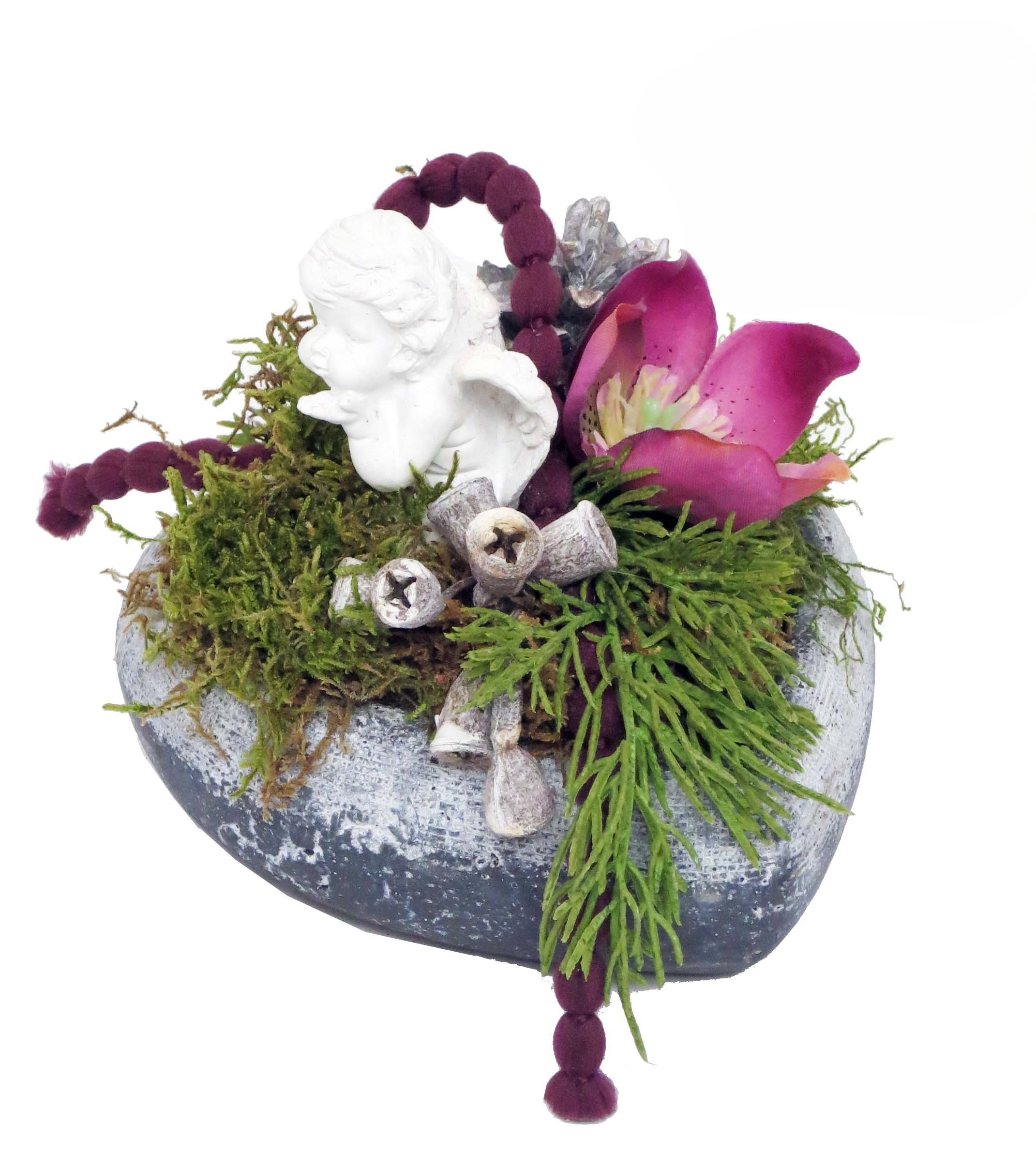 Grabschmuck HERZ mit weißem Engel, Keramikherz, wetterfest CreaFlor Home