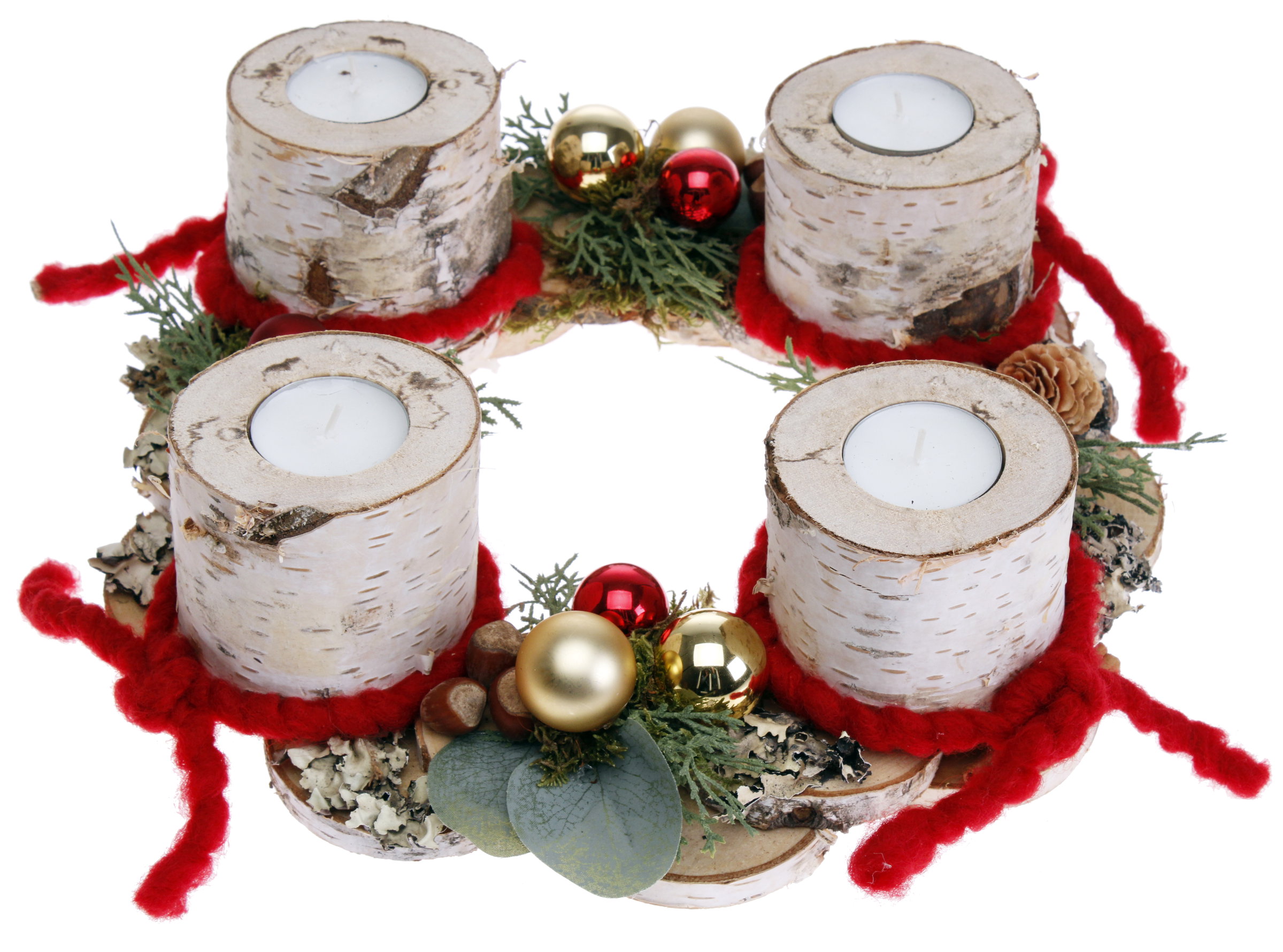 Adventskranz Birkenholz mit 4 Teelichtern rot CreaFlor Home