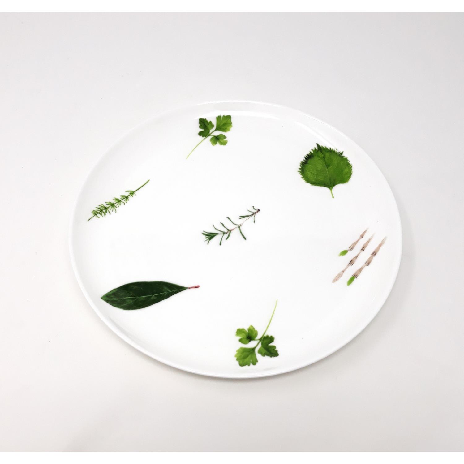 Frühstücksteller PRIMA VERA mit Kräutern,Durchmesser 19cm weiß grün Porzellan von TEALOGIC