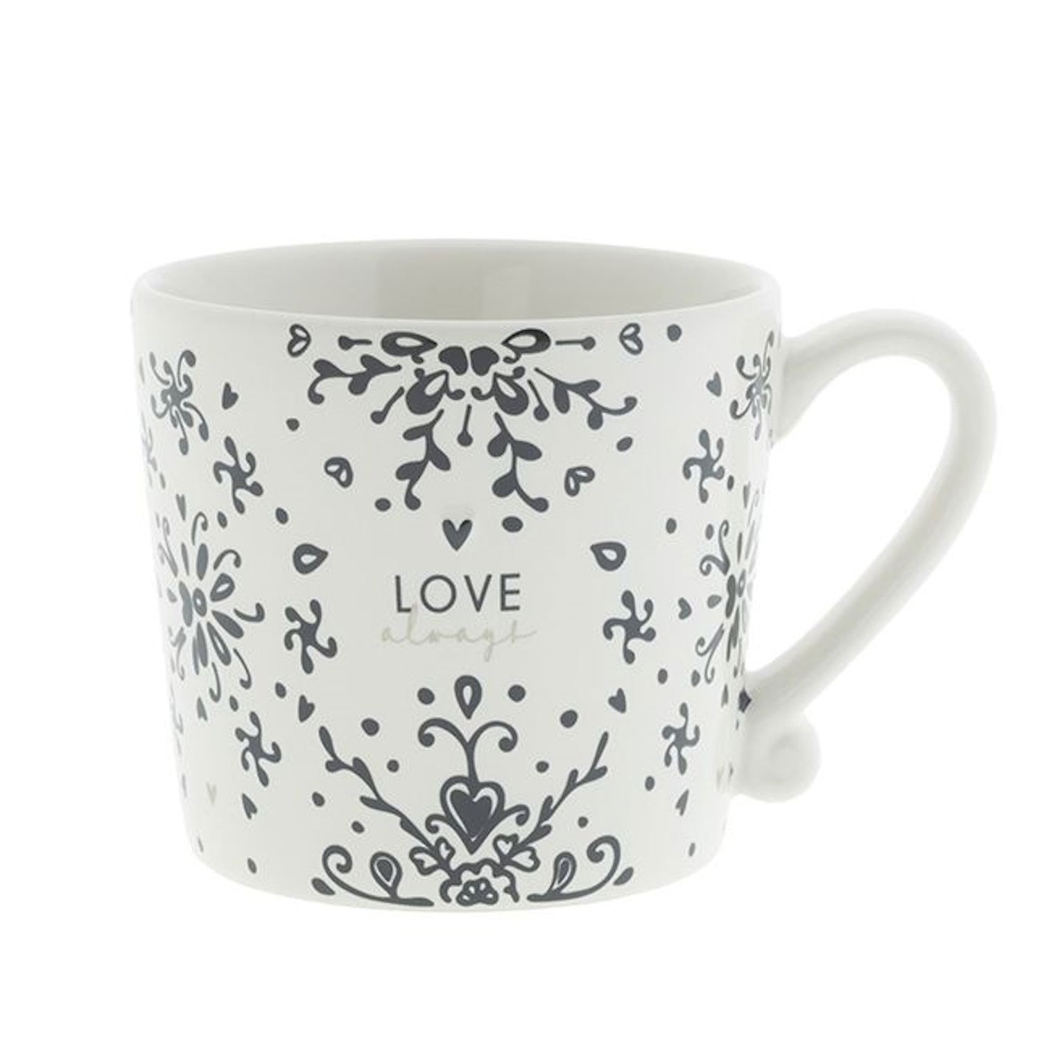 Tasse LOVE ALWAYS weiß mit schwarzen Ranken für 220ml von BASTION COLLECTIONS