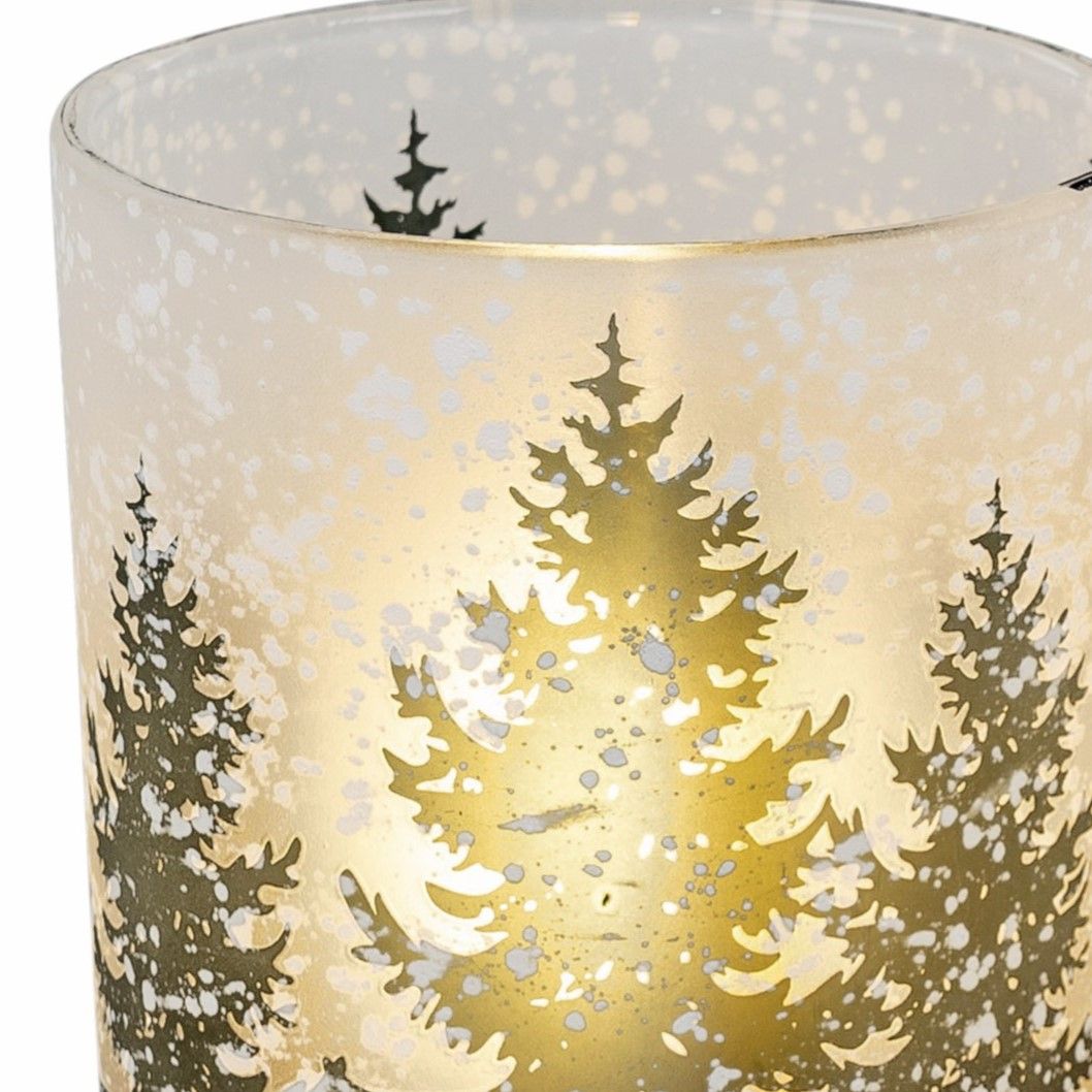 LED Deko Licht WINTERWALD auf Fuß Höhe 15cm grün gold aus Glas, von Formano