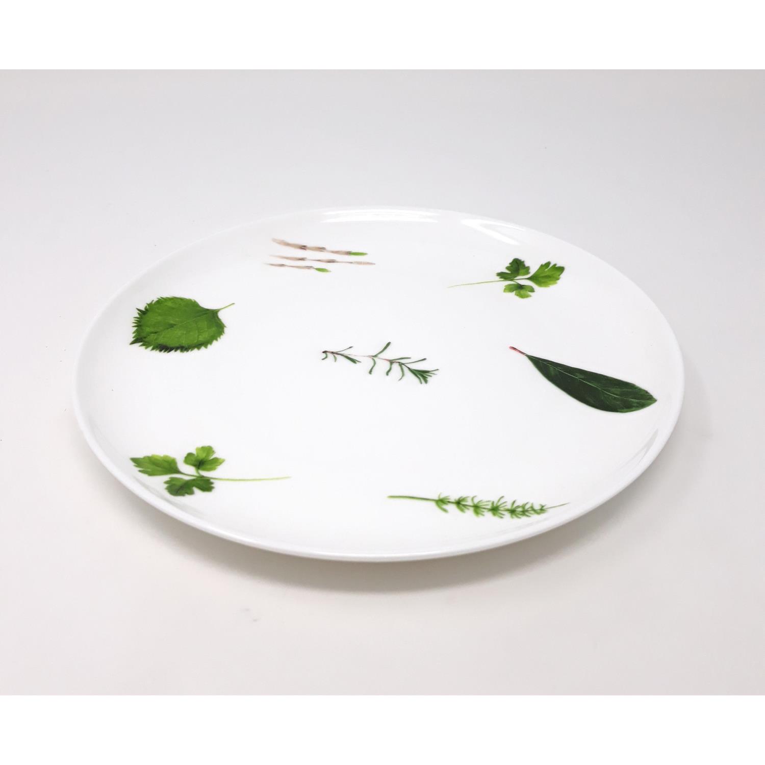 Frühstücksteller PRIMA VERA mit Kräutern,Durchmesser 19cm weiß grün Porzellan von TEALOGIC