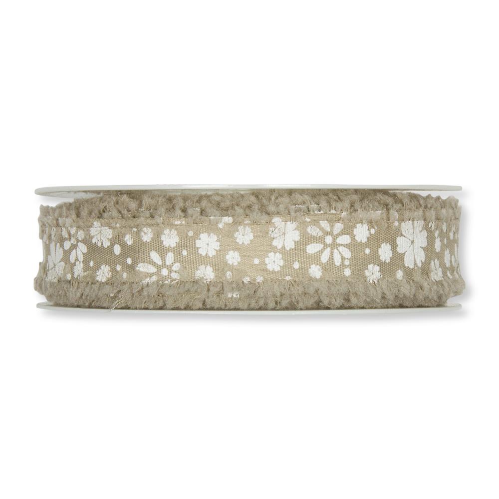 Schleifenband (1m = 0,60EUR) Dekoband BLÜMCHEN, braun, L20mx18mm, von HALBACH