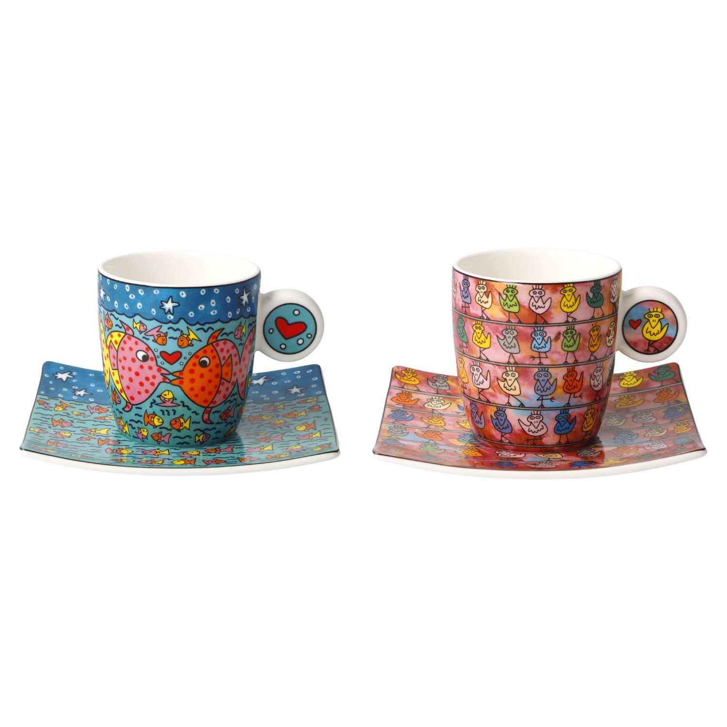 2er Set James Rizzi Espressotassen Family of Fish + We are the Birds Goebel