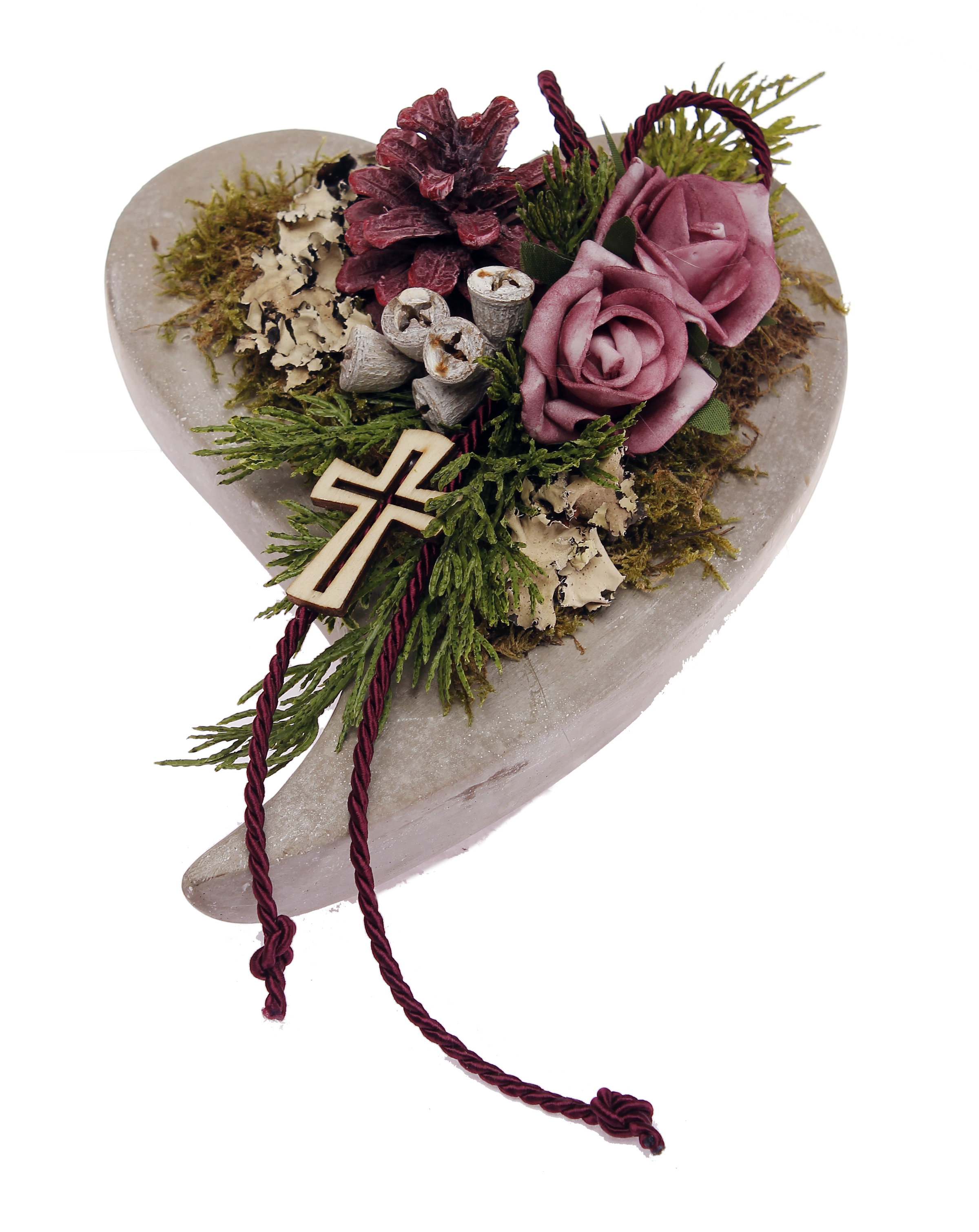 Grabschmuck Herz Grabschale mit Foamrosen brombeer CreaFlor Home | DZ39705