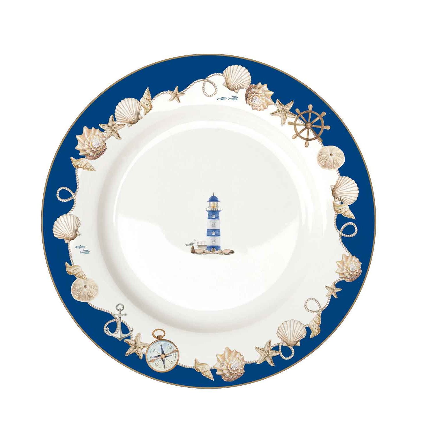 6er Set Speiseteller BLUE LIGHTHOUSE Leuchtturm 26,5cm aus Porzellan von EASY LIFE