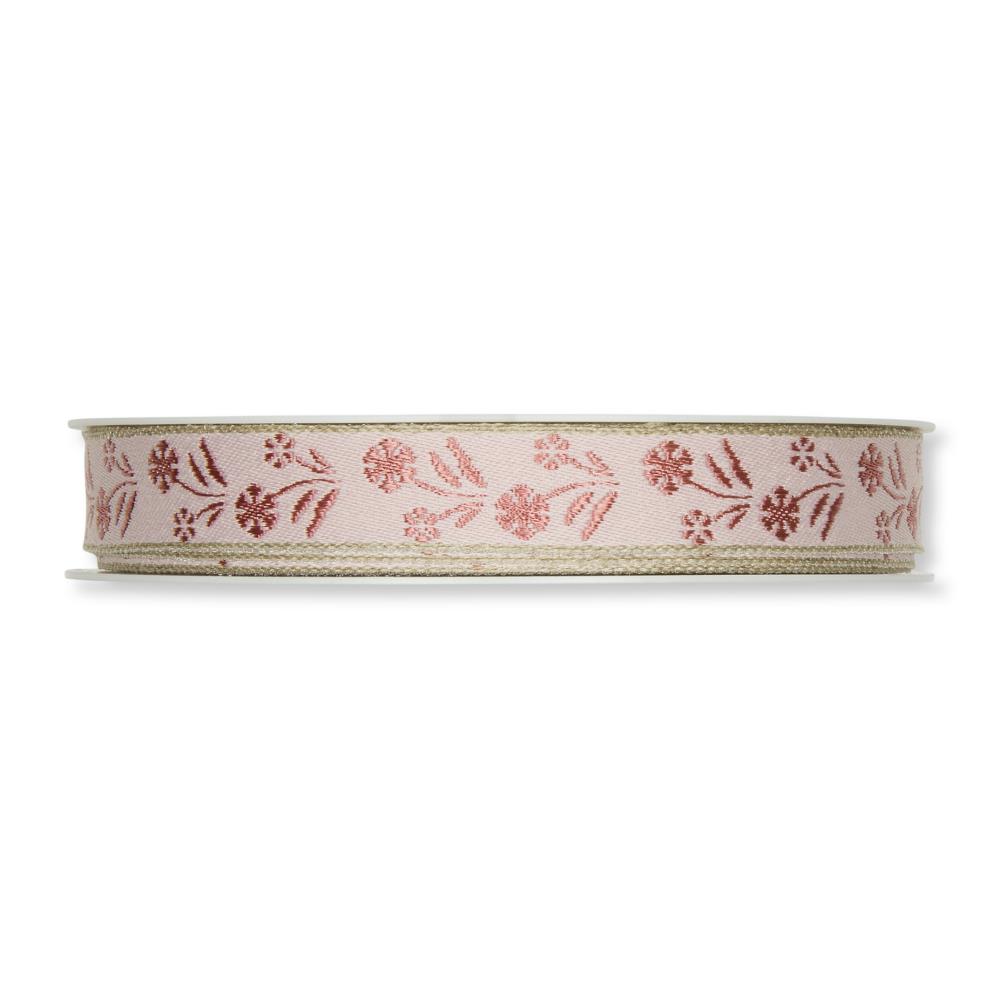 Schleifenband (1m = 0,66EUR) Dekoband, Jacquard, BLUMEN, Rosa, 15mm,15m