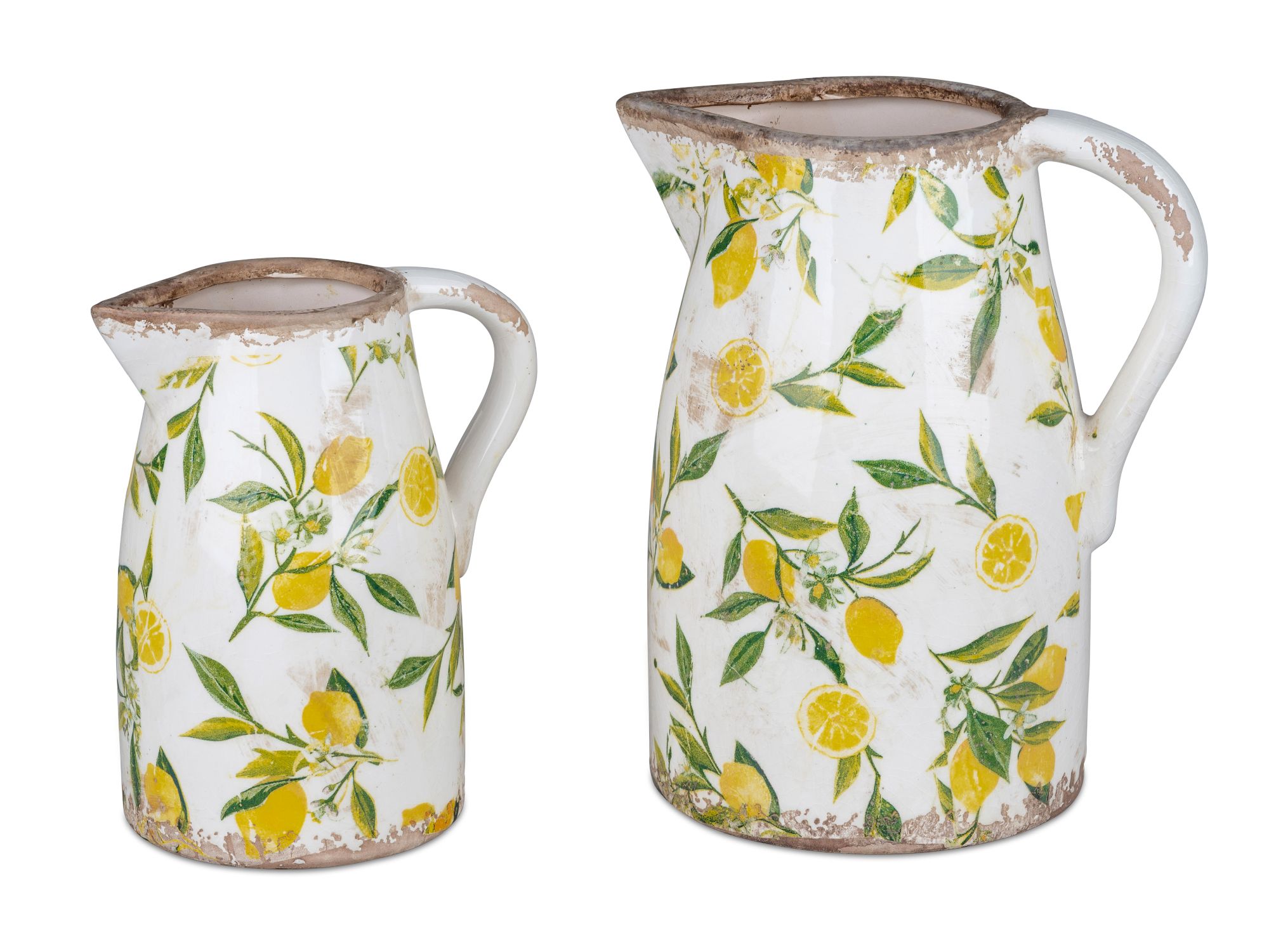 Deko Krug, Vase VINTAGE ZITRONEN weiß gelb H. 24cm Keramik Formano Garten S25