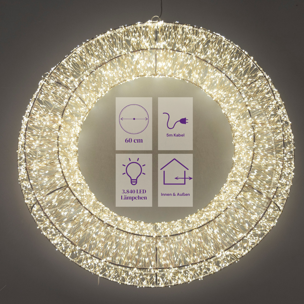XXL LED-Lichterkranz 60 cm – Weihnachtsdeko warmweiß