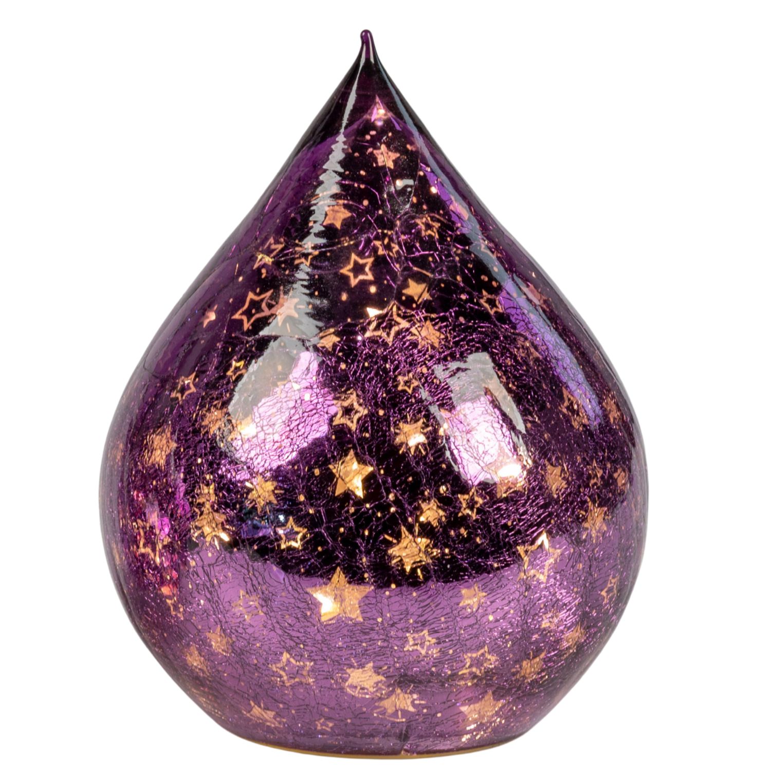 LED Deko Tropfen STERNE Royal Plum lila 21cm mit Craquele-Optik Glas Formano