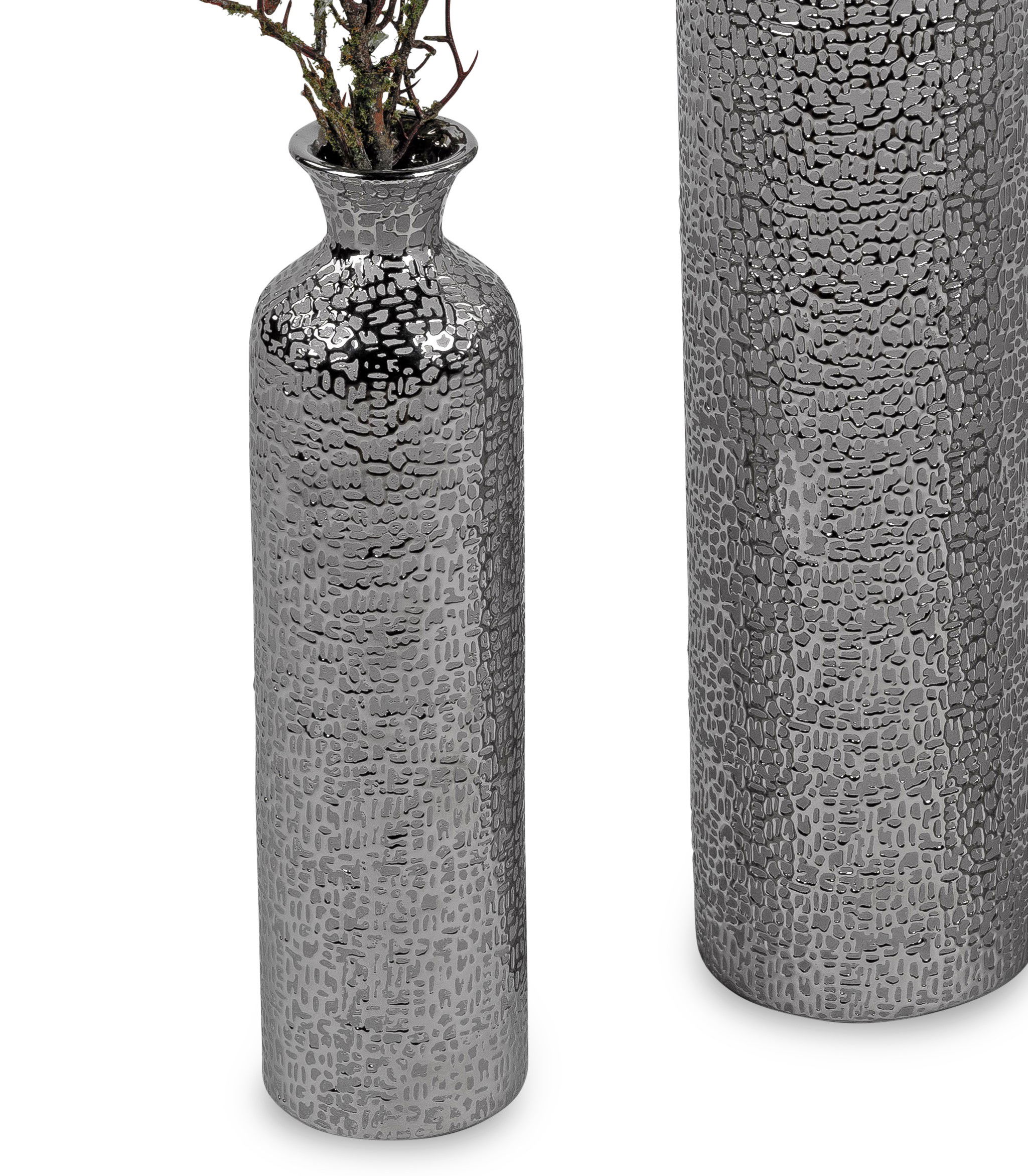 Bodenvase, Flaschenvase HELSINKI Höhe 38,5cm silber grau Keramik von FORMANO