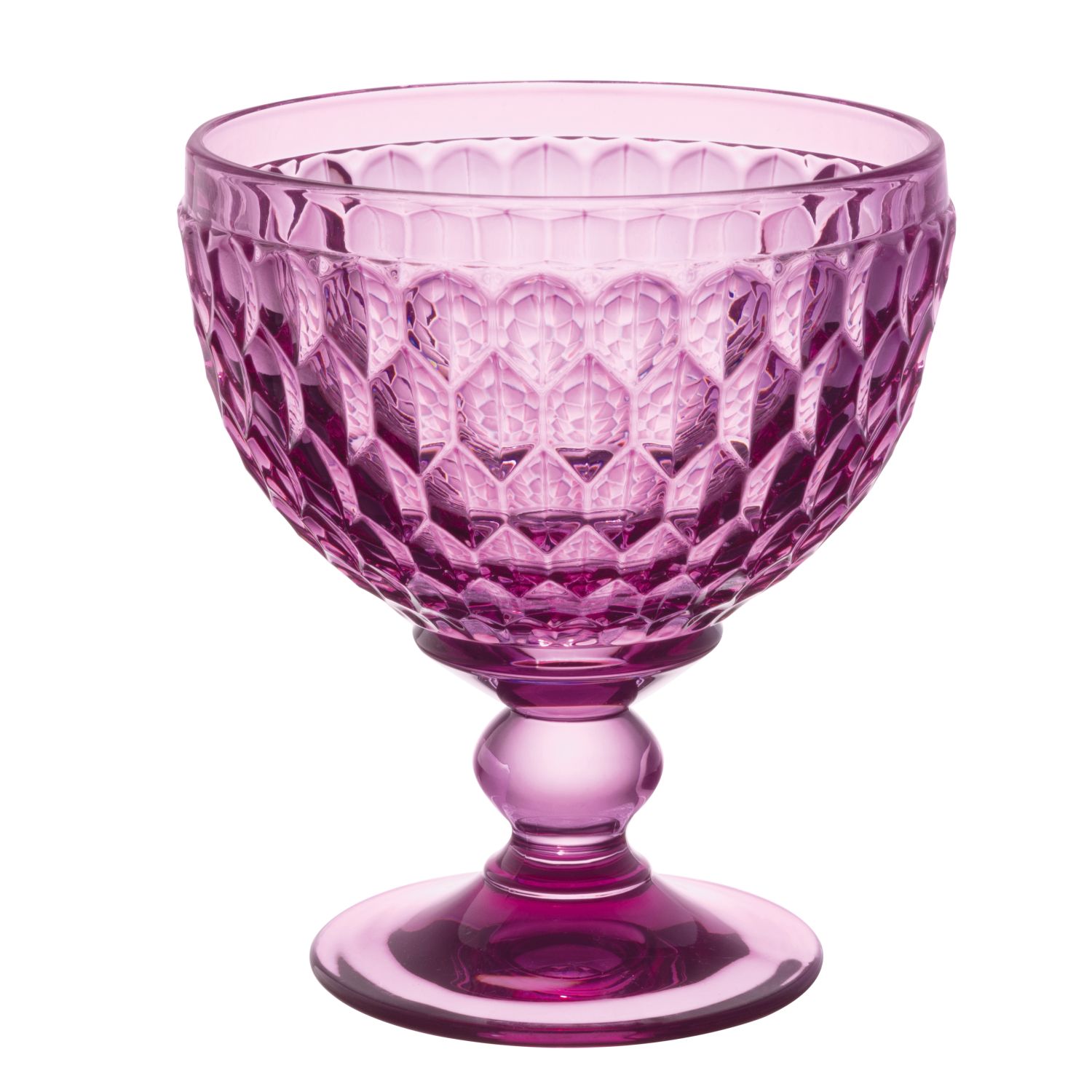 Schale aus lila Glas mit strukturiertem Muster und Fuß