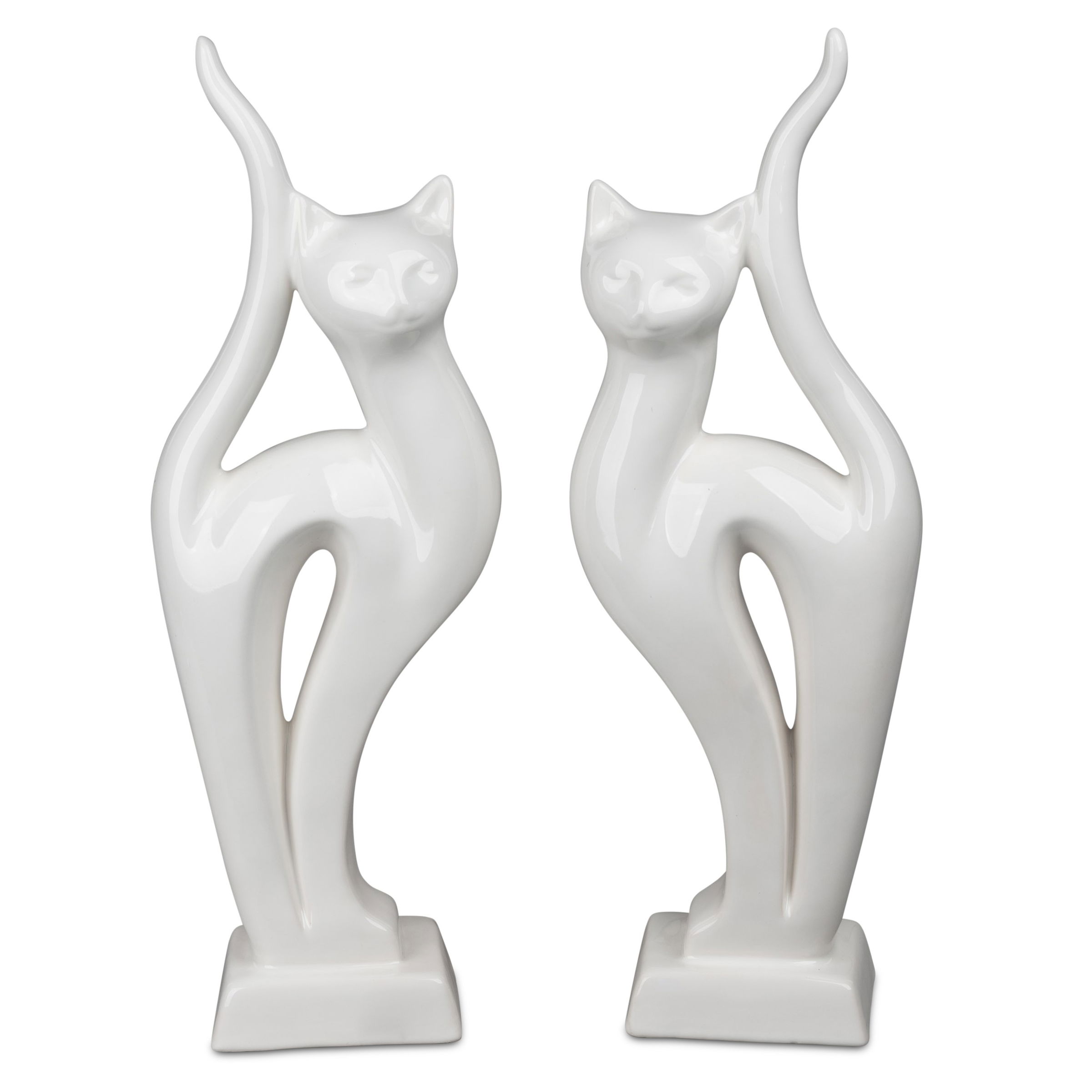 Dekofiguren Katzen KLASSIK stehend H. 36cm weiß Kera