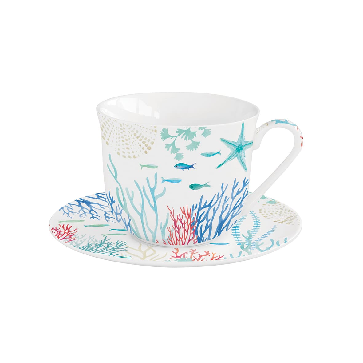 große Tasse mit Untertasse Maritim und ER THE SEA 400ml Porzellan EASY LIFE