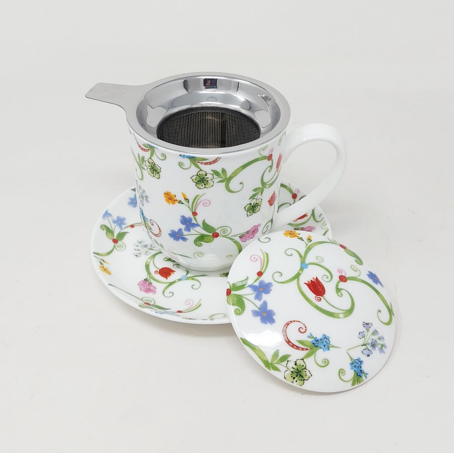 florale Teetasse mit Teesieb und Deckel FLEURETTE 0,38L Porzellan TeaLogic