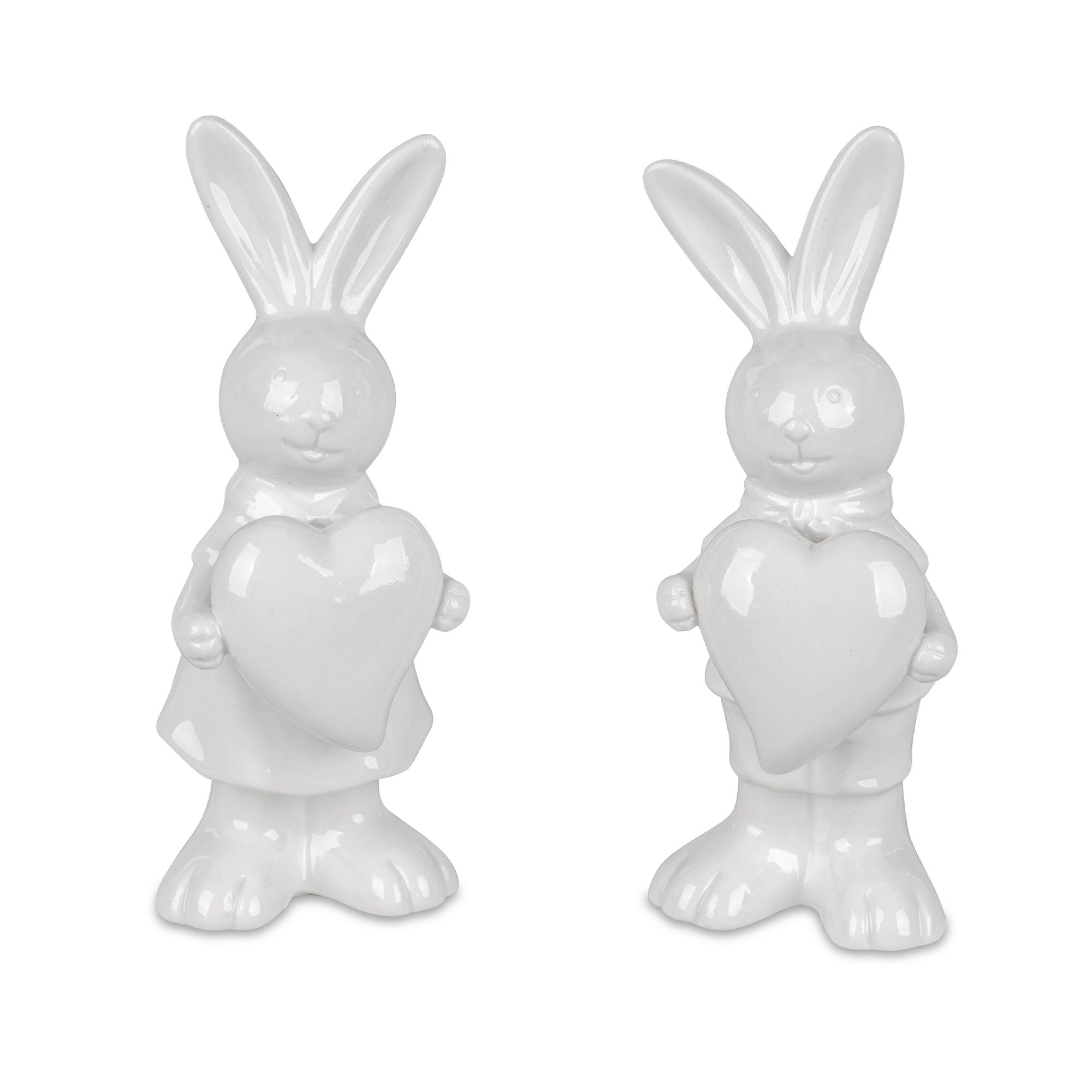 2er Set Dekofiguren Hasen mit Herz Höhe 15cm weiß aus Porzellan, von Formano