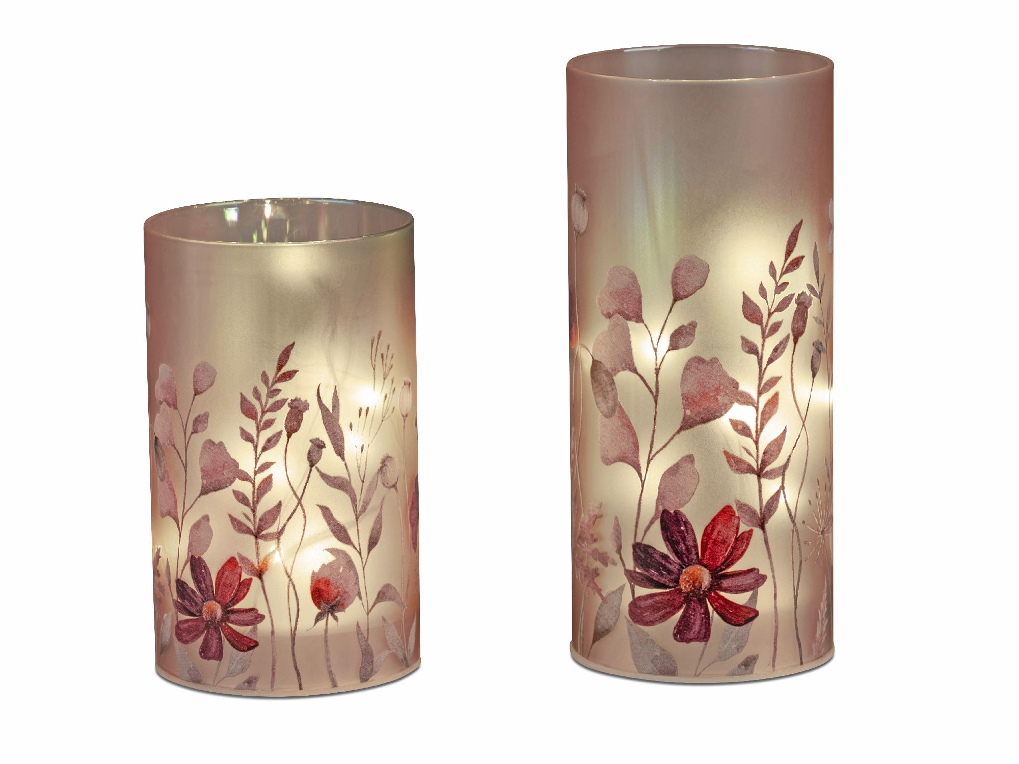 LED Tischlampe Deko Licht HERBSTBLUMEN rosa beere Höhe 15cm Glas von FORMANO