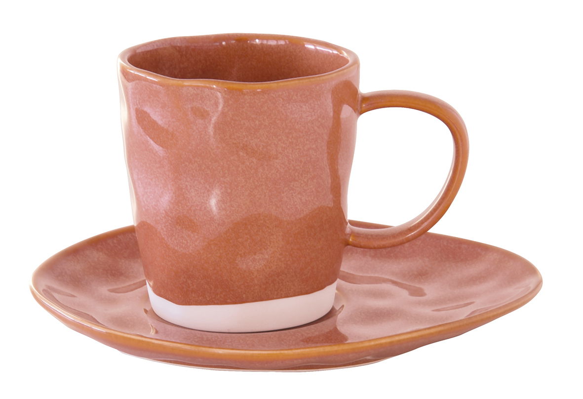 Tasse mit Untertasse INTERIORS brick rotbraun 250ml aus Porzellan EASY LIFE