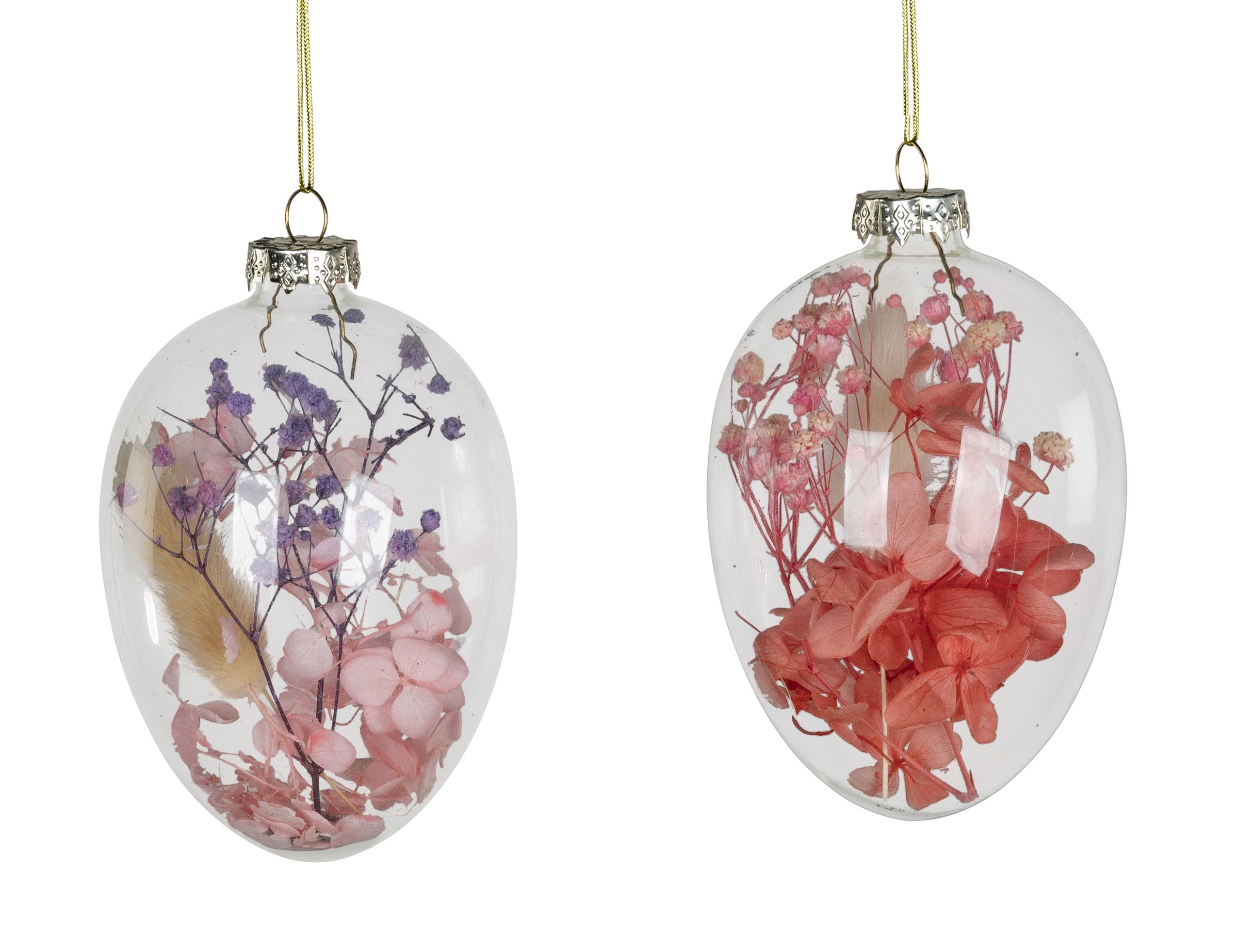 2er Set Oster Deko Hänger Eier TROCKENBLUMEN Höhe 10cm Glas, von Formano