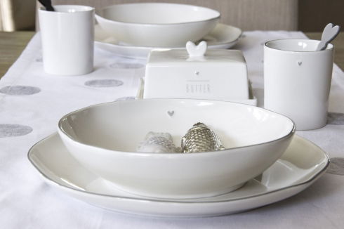 6x Suppenteller, Pastateller KLEINES HERZ weiß grau,Durchmesser 21cm Bastion Collections, von CreaFl