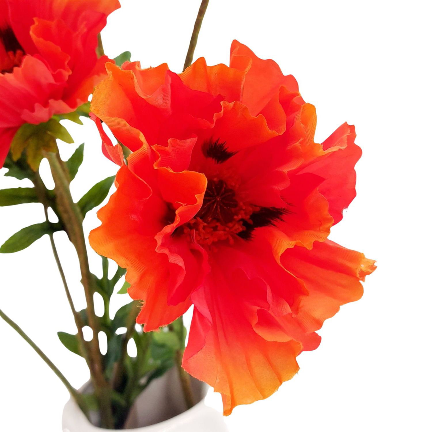 künstliche Mohnblume mit 2 Blüten + 1 Knospe orange H. 90cm Emerald Kunstblumen