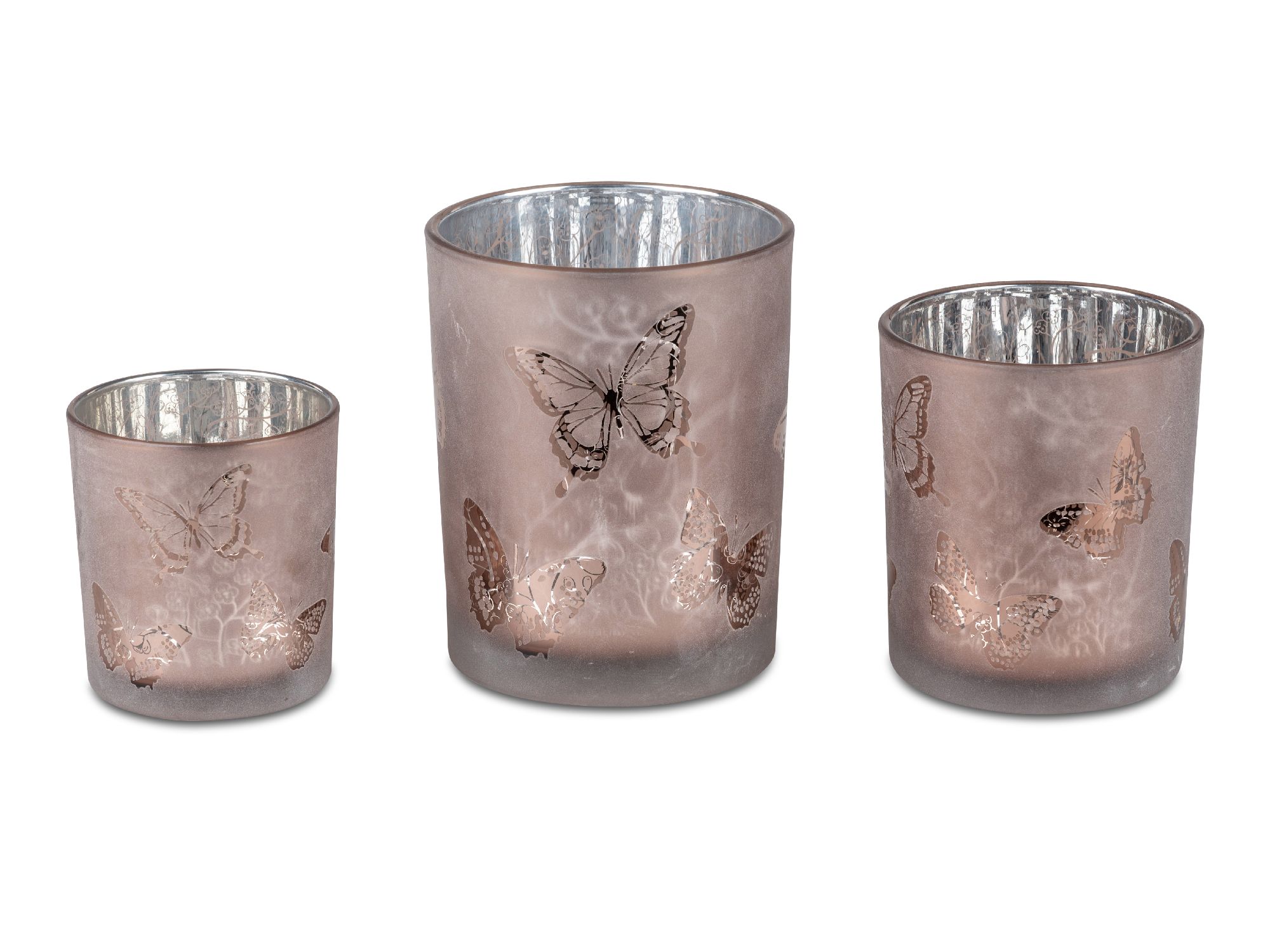 Teelichthalter, Windlicht Schmetterlinge Höhe 12,5cm rosa silber aus Glas von FORMANO