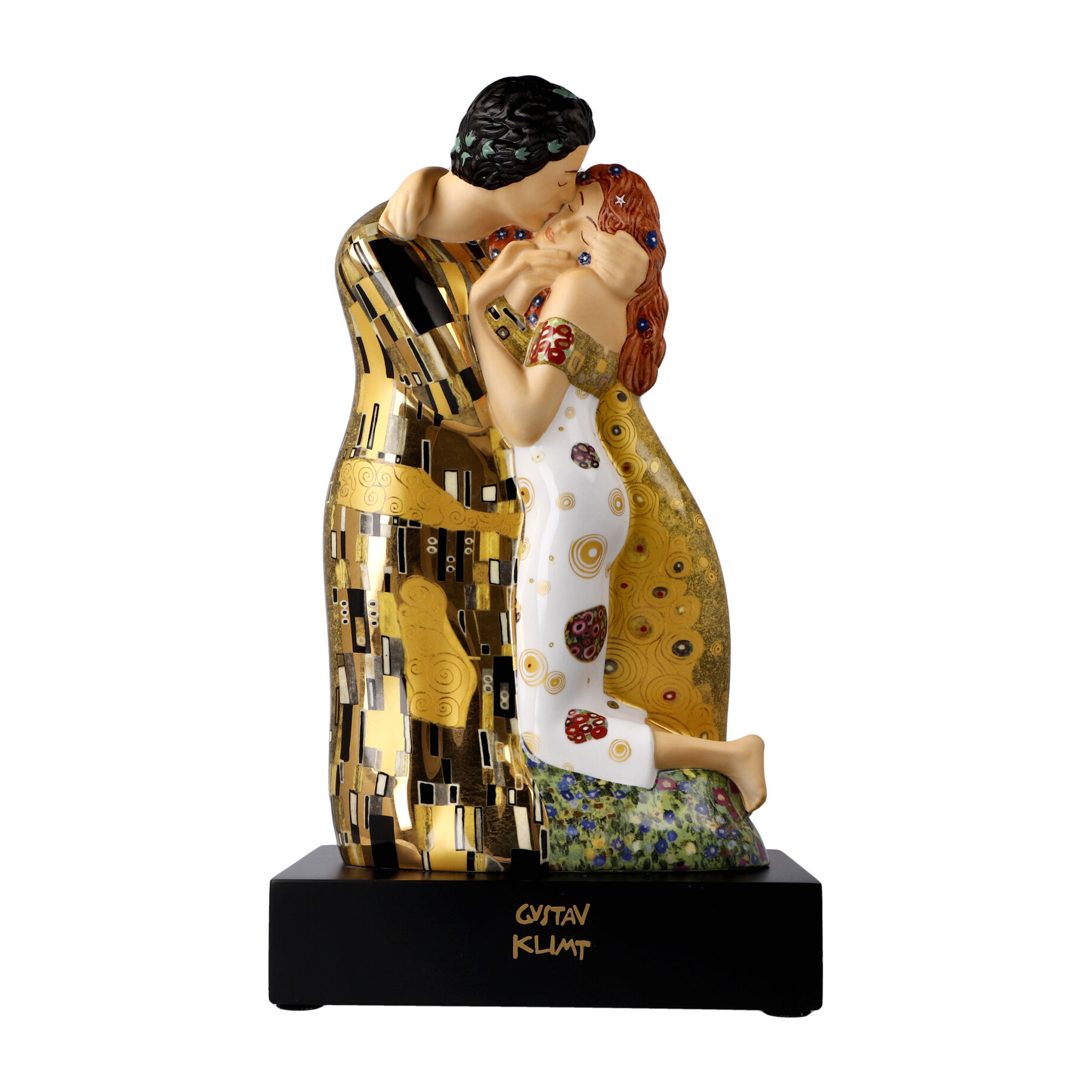 Gustav Klimt Dekofigur DER KUSS Höhe 33cm auf Holzsockel von GOEBEL Porzellan