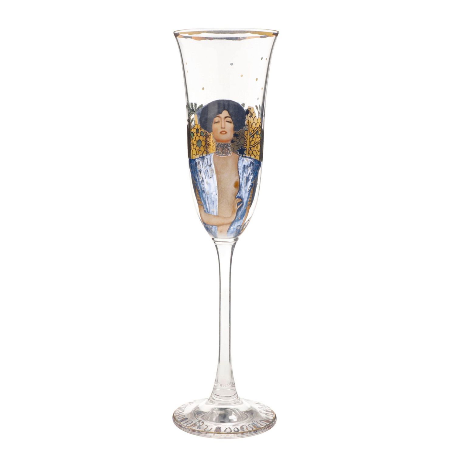 Ein elegantes Sektglas mit künstlerischem Motiv einer Frau im Inneren