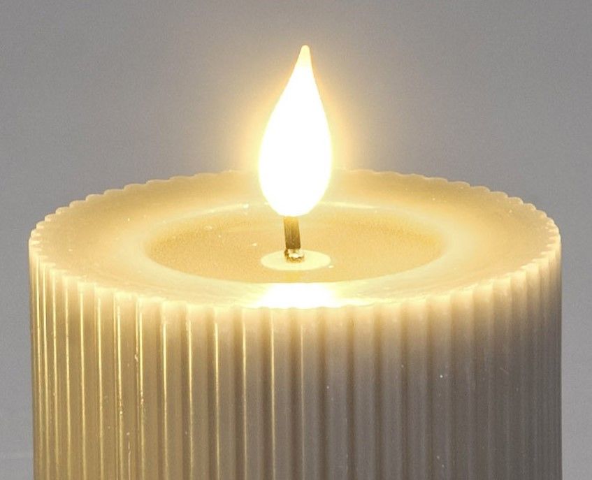 LED Kerze STREIFEN Höhe 10cm,Durchmesser 7cm grau mit Timer von FORMANO