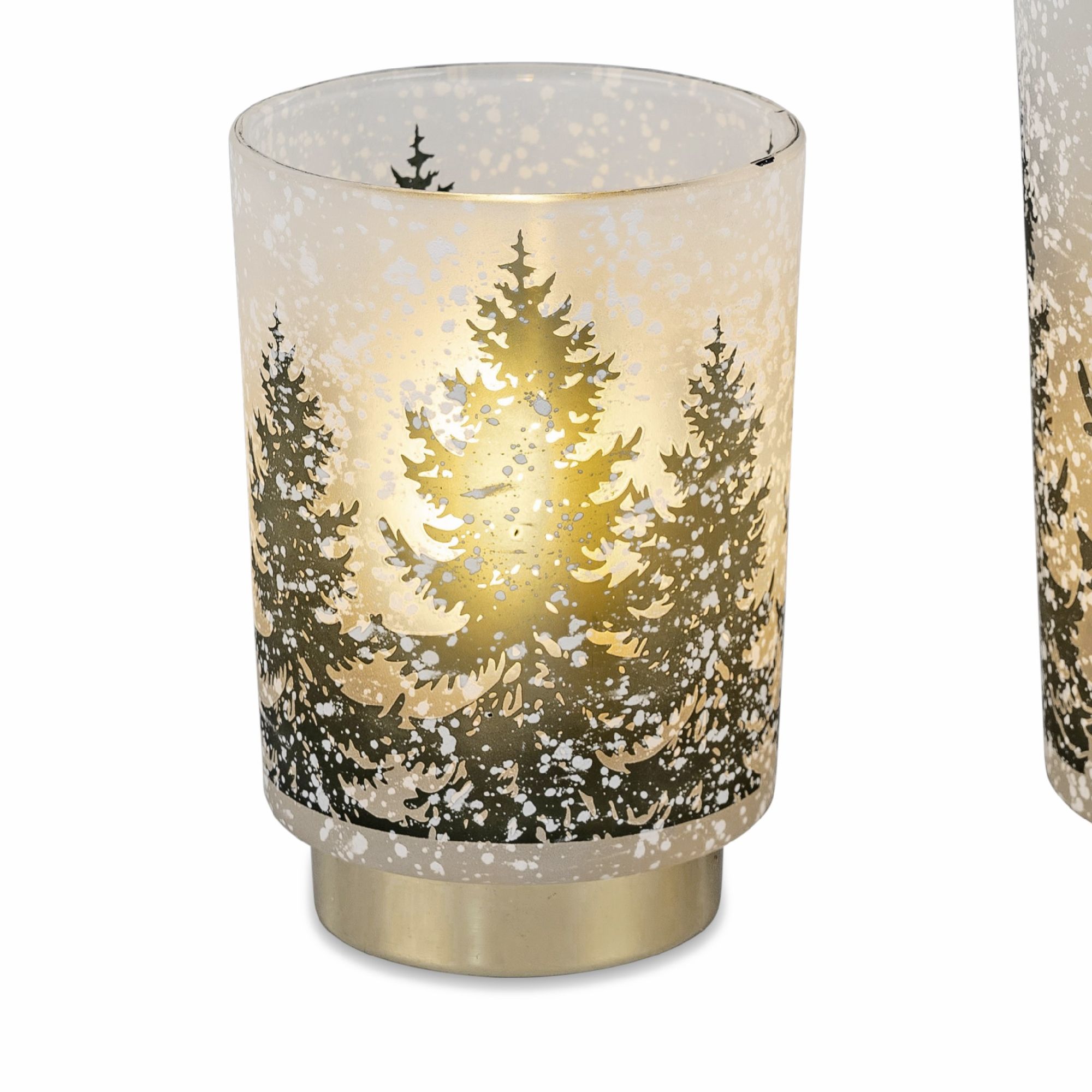 LED Deko Licht WINTERWALD auf Fuß Höhe 15cm grün gold aus Glas, von Formano