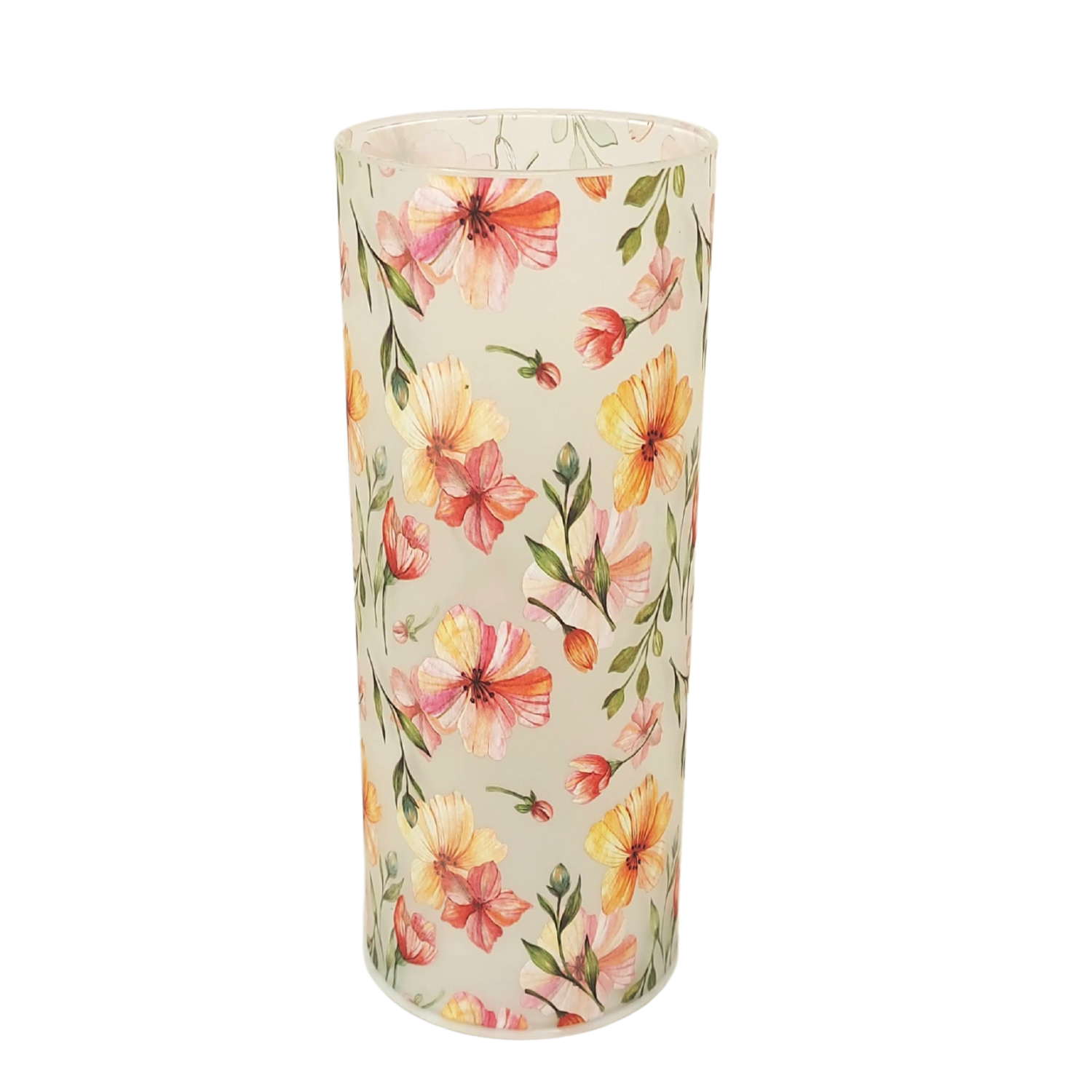 weiß transparenter Glaszylinder mit Blumenmotiven