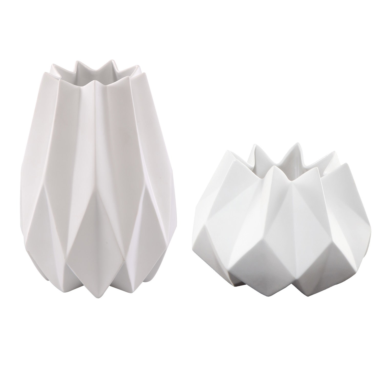 2er Set Kaiser Porzellanvasen POLYGONO STAR weiß H. 14 + 21,5cm Goebel