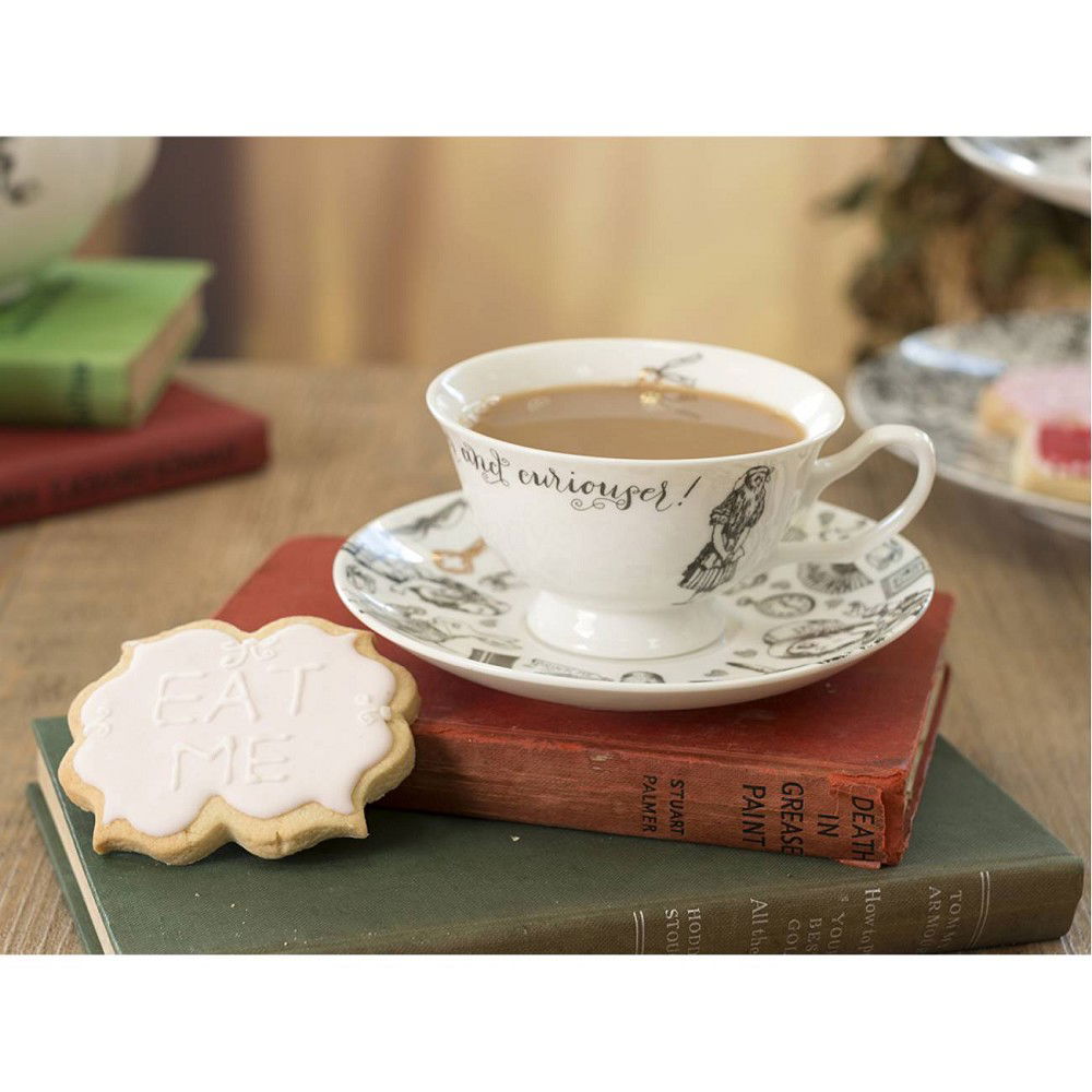 Tasse mit Untertasse ALICE IN WONDERLAND schwarz weiß Porzellan von Creative Tops