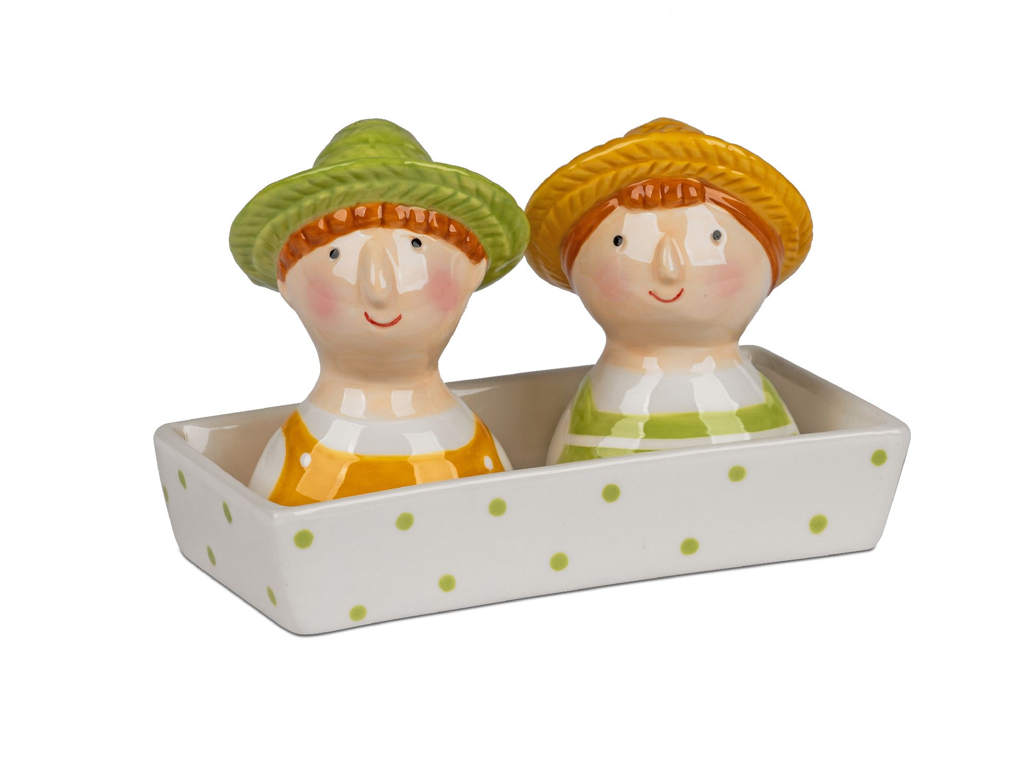 Salz und Pfefferstreuer Set Landhaus 13x9cm weiß grün orange von FORMANO