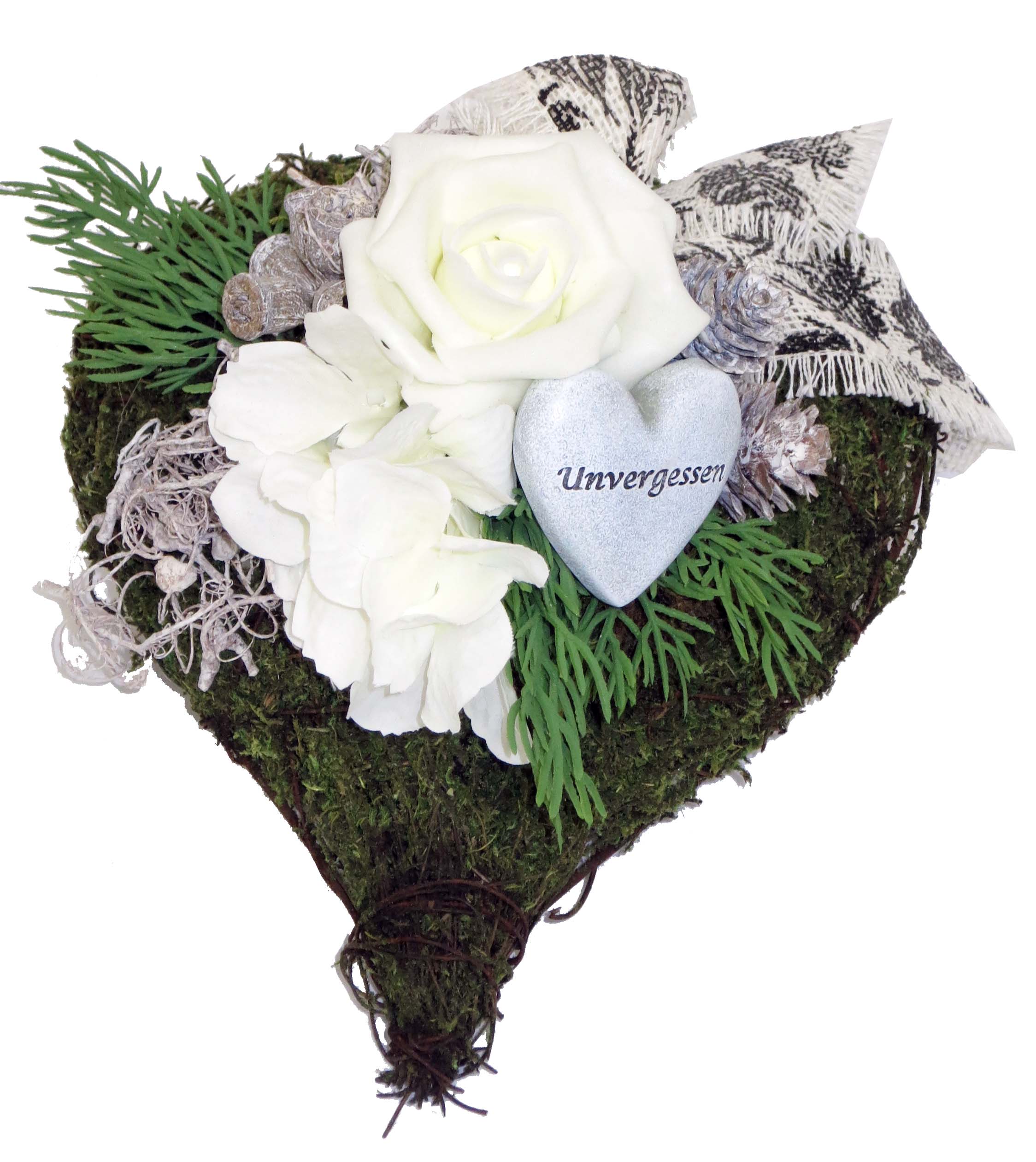 Grabschmuck Herz wetterfest mit Schaumrose – CreaFlor Home