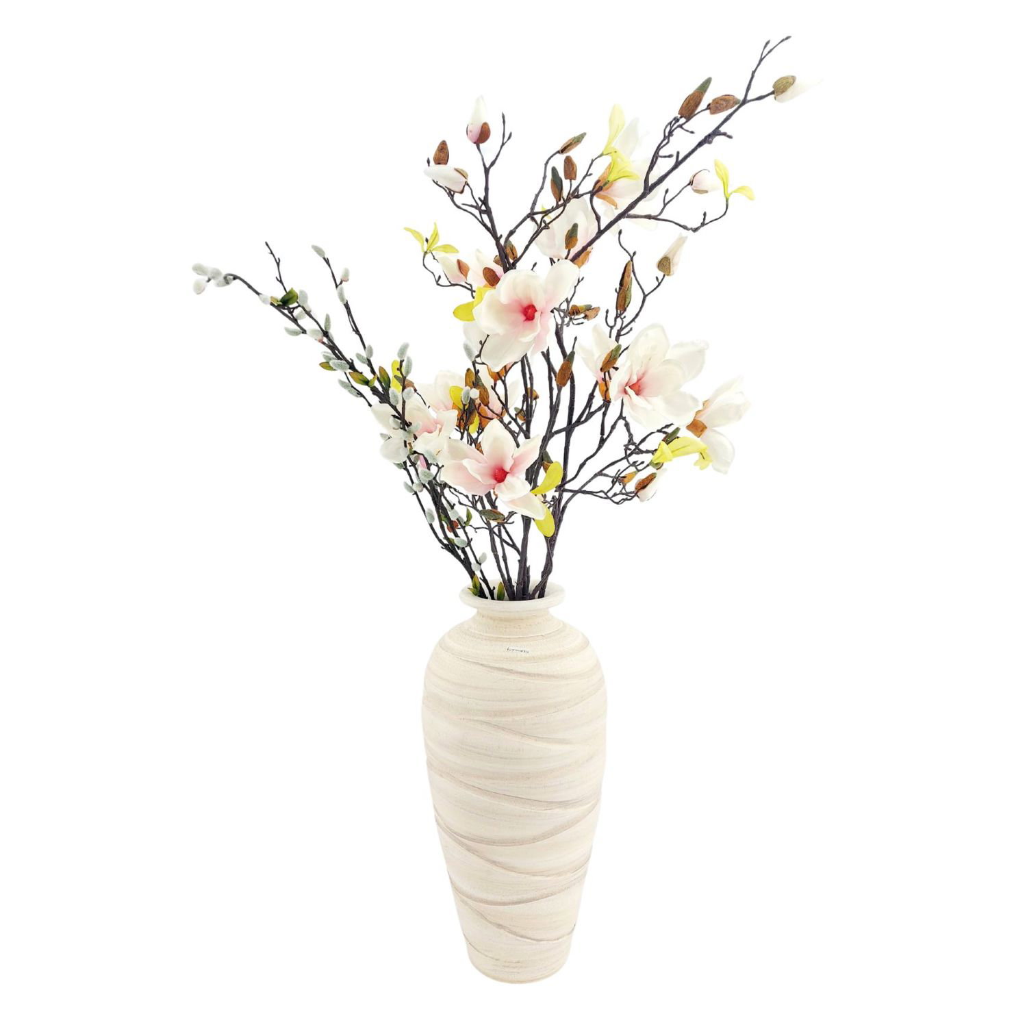 Bodenvase RELIEF 50cm - bauchig, cremefarben, Keramik, Formano