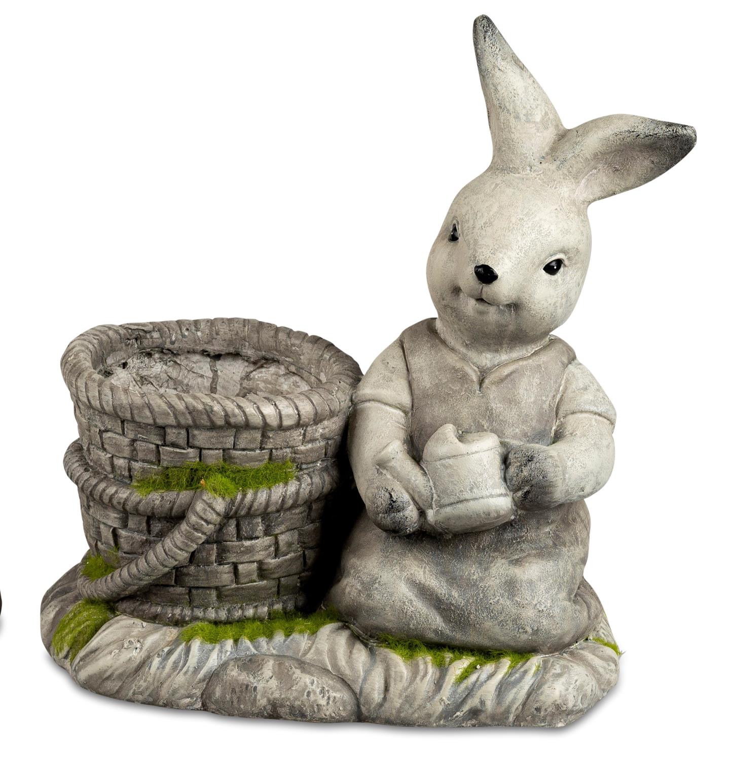 Dekofigur Hase mit Gießkanne und Pflanzkübel Höhe 36cm grau, von Formano