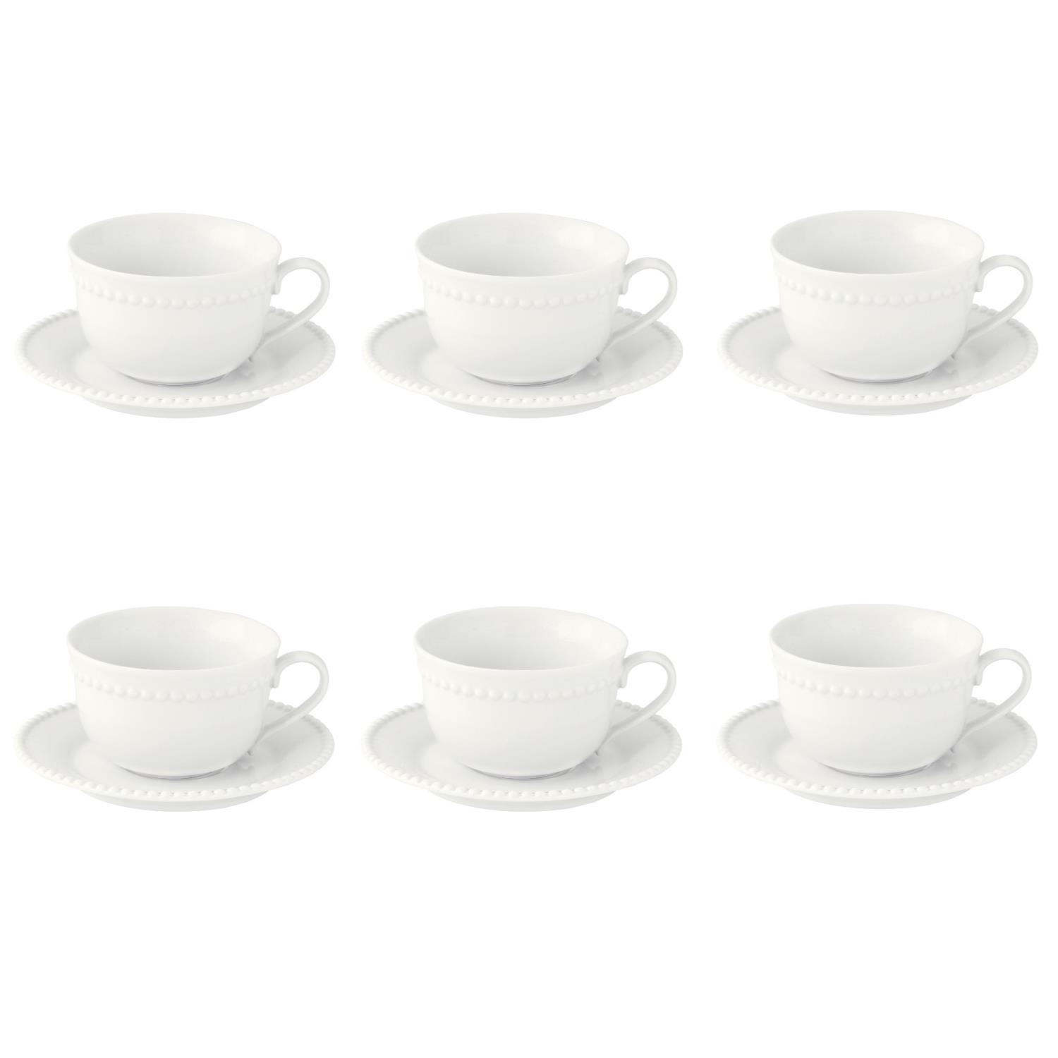 6er Set Tassen mit Untertasse TIFFANY WHITE weiß 250ml Porzellan Easy Life