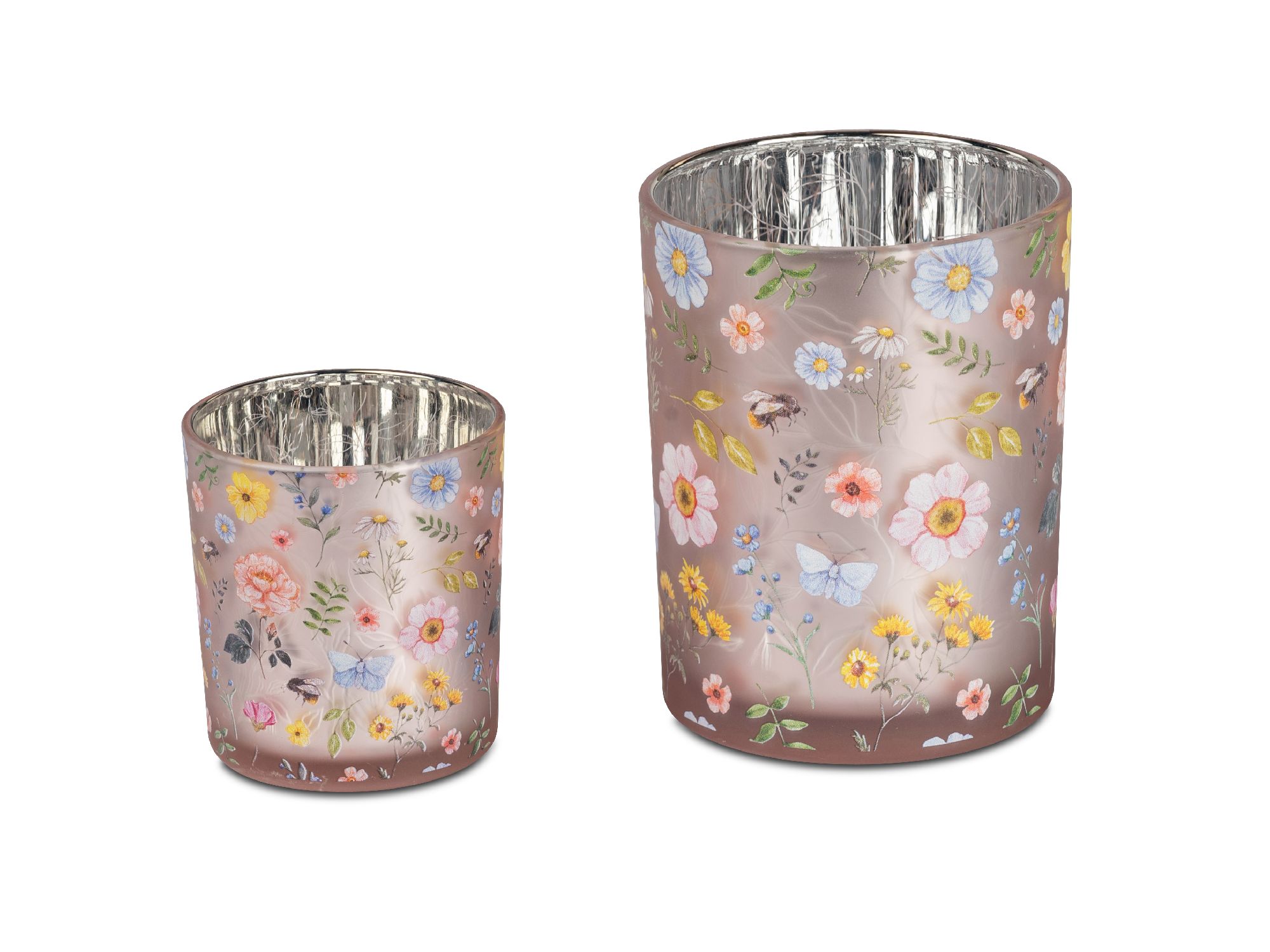Teelichthalter STREUBLUMEN Zylinder Höhe 8cm rosa silber aus Glas, von Formano