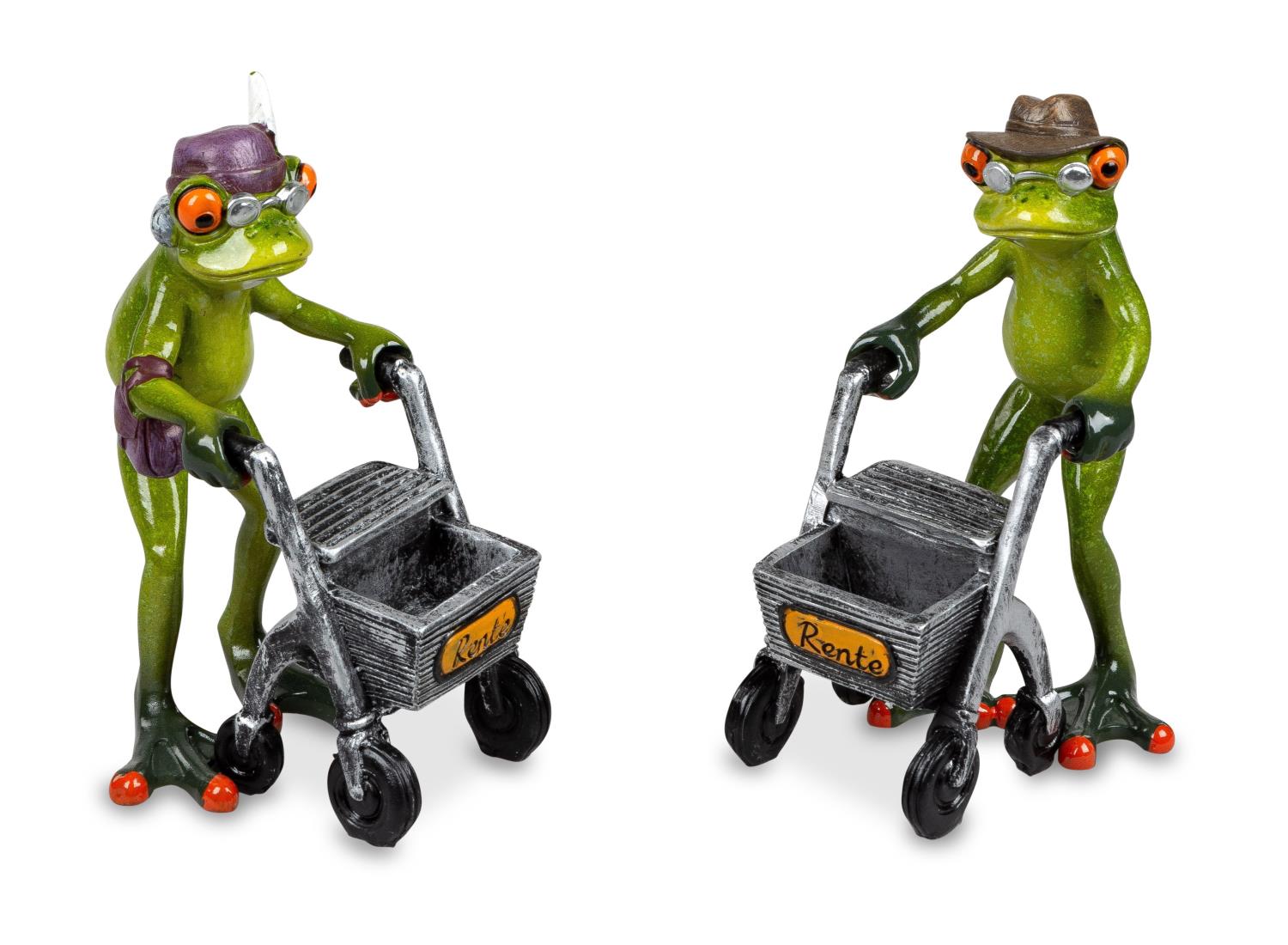 2er Set Dekofiguren Froschpaar Rentner mit Rollator grün von FORMANO Froschhausen