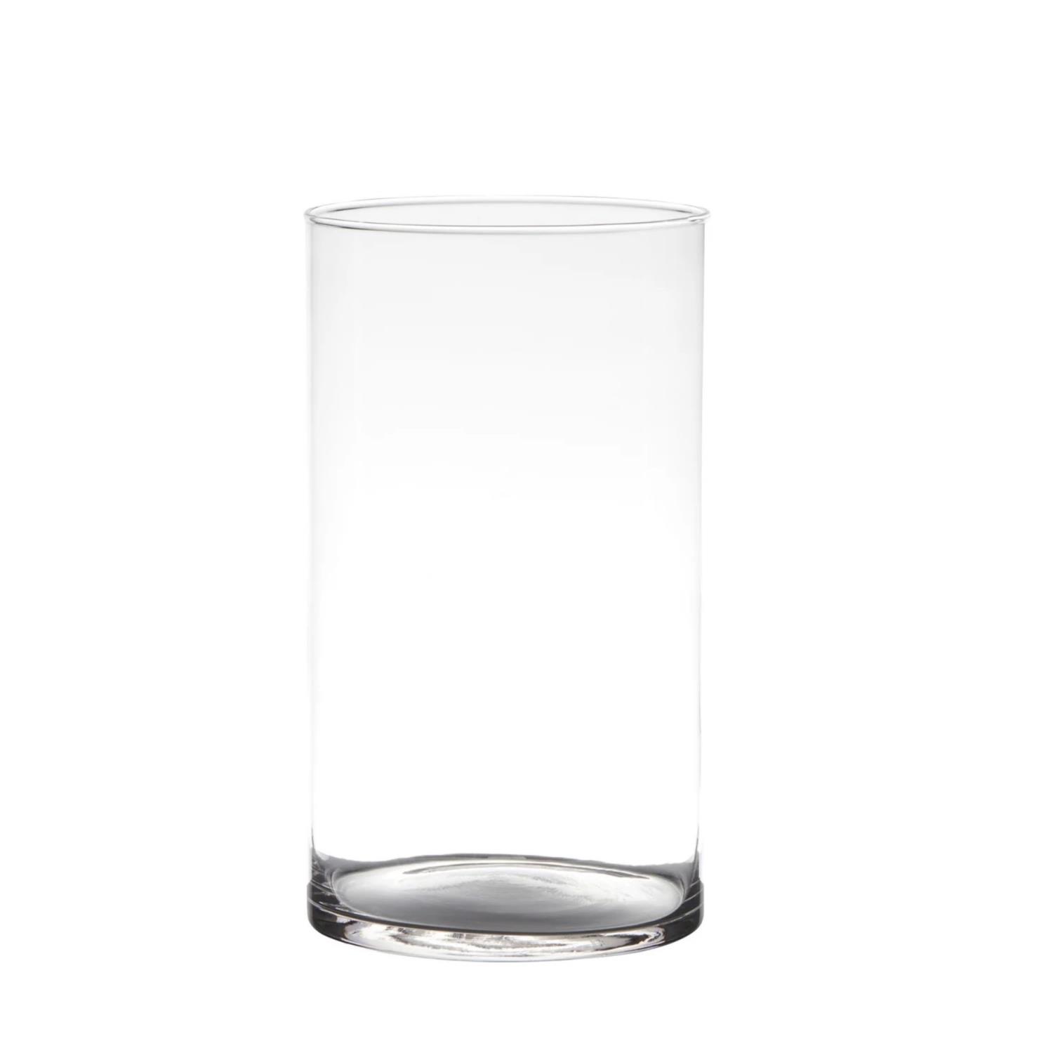 Ein transparenter, zylindrischer Glasbehälter ohne Inhalt.