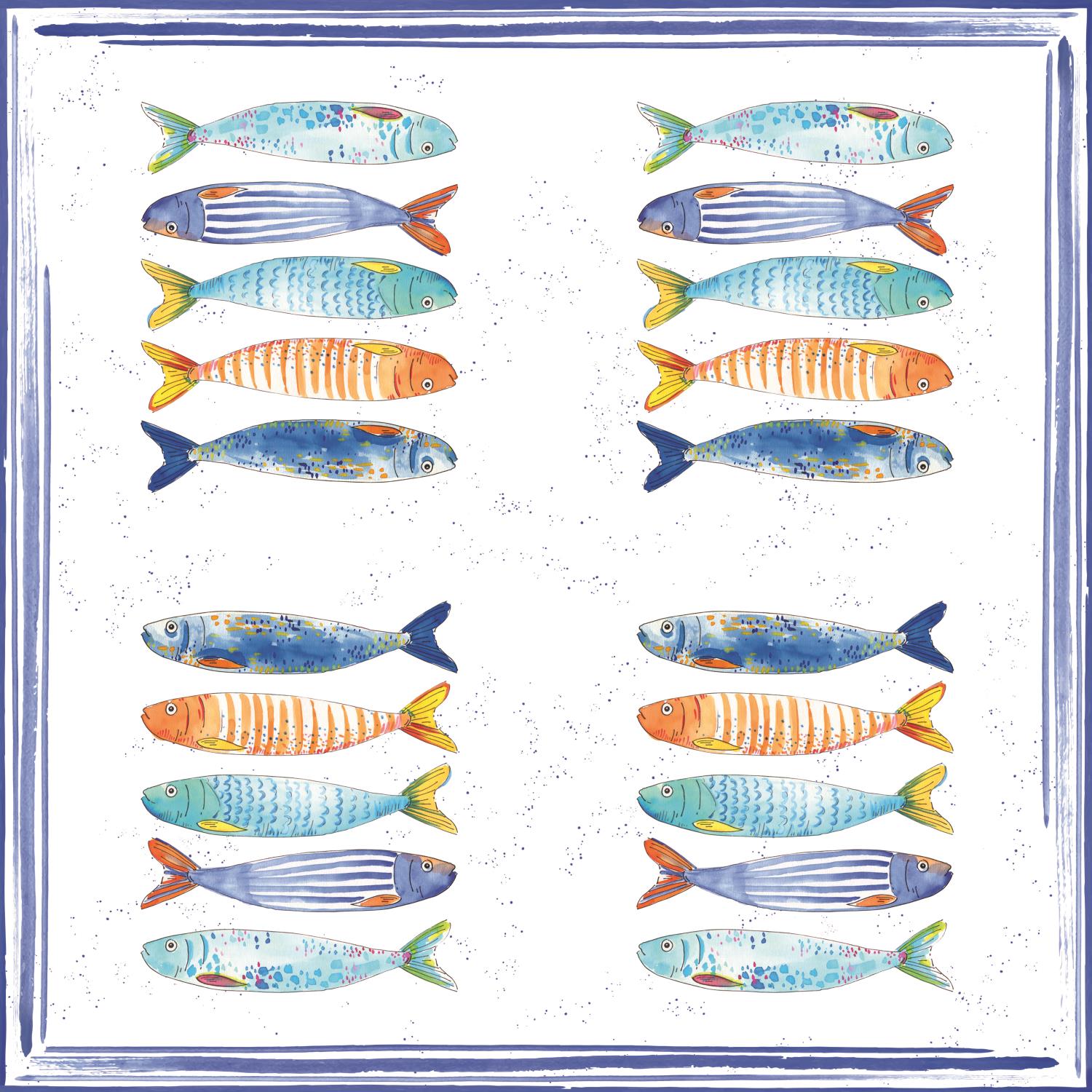 20er Pack Servietten Maritim BORD DE MER Fische 33x33cm 3-lagig von EASY LIFE