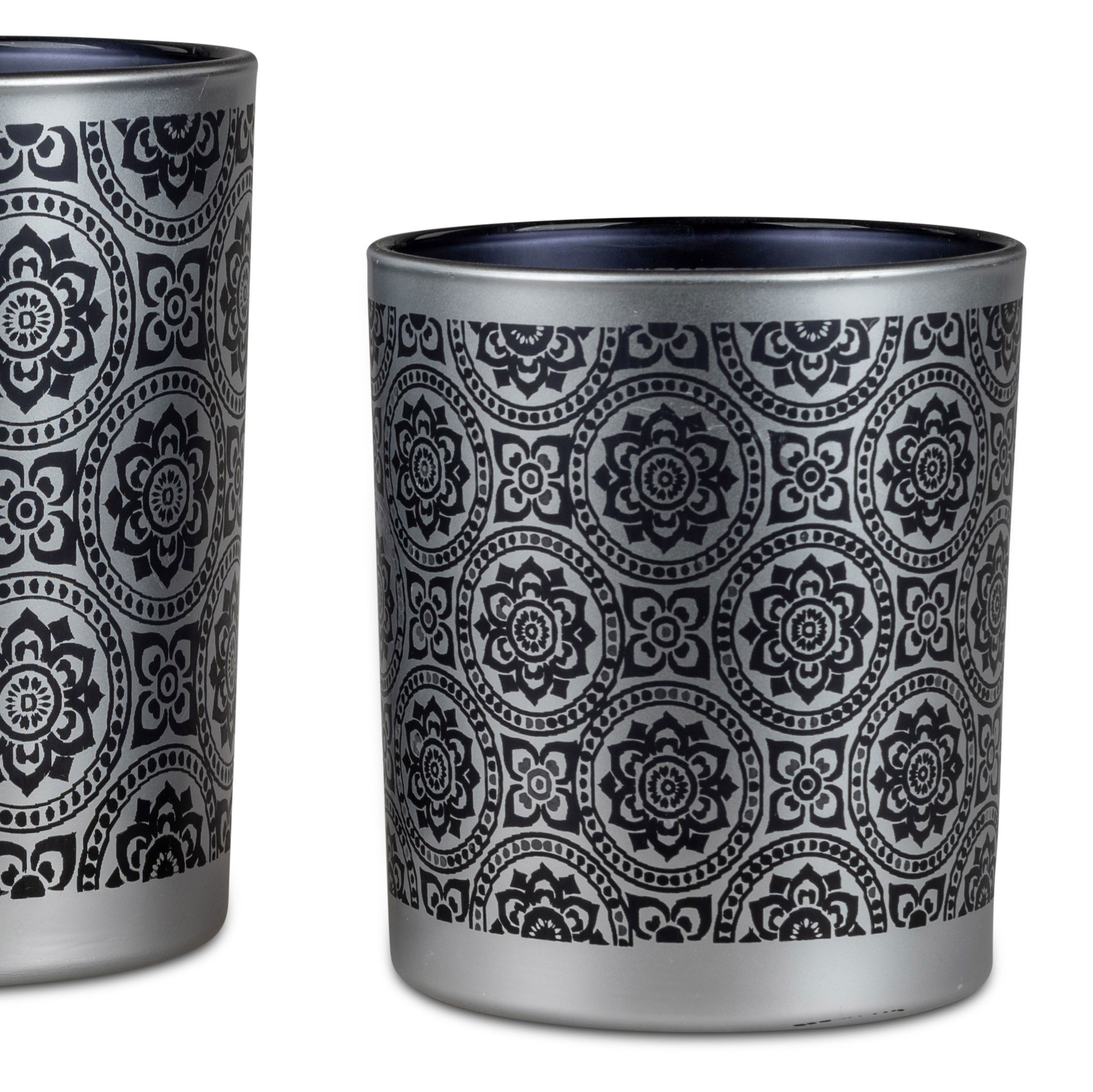 Teelichthalter Windlicht CLASSICAL Höhe 10cm schwarz silber Glas, von Formano
