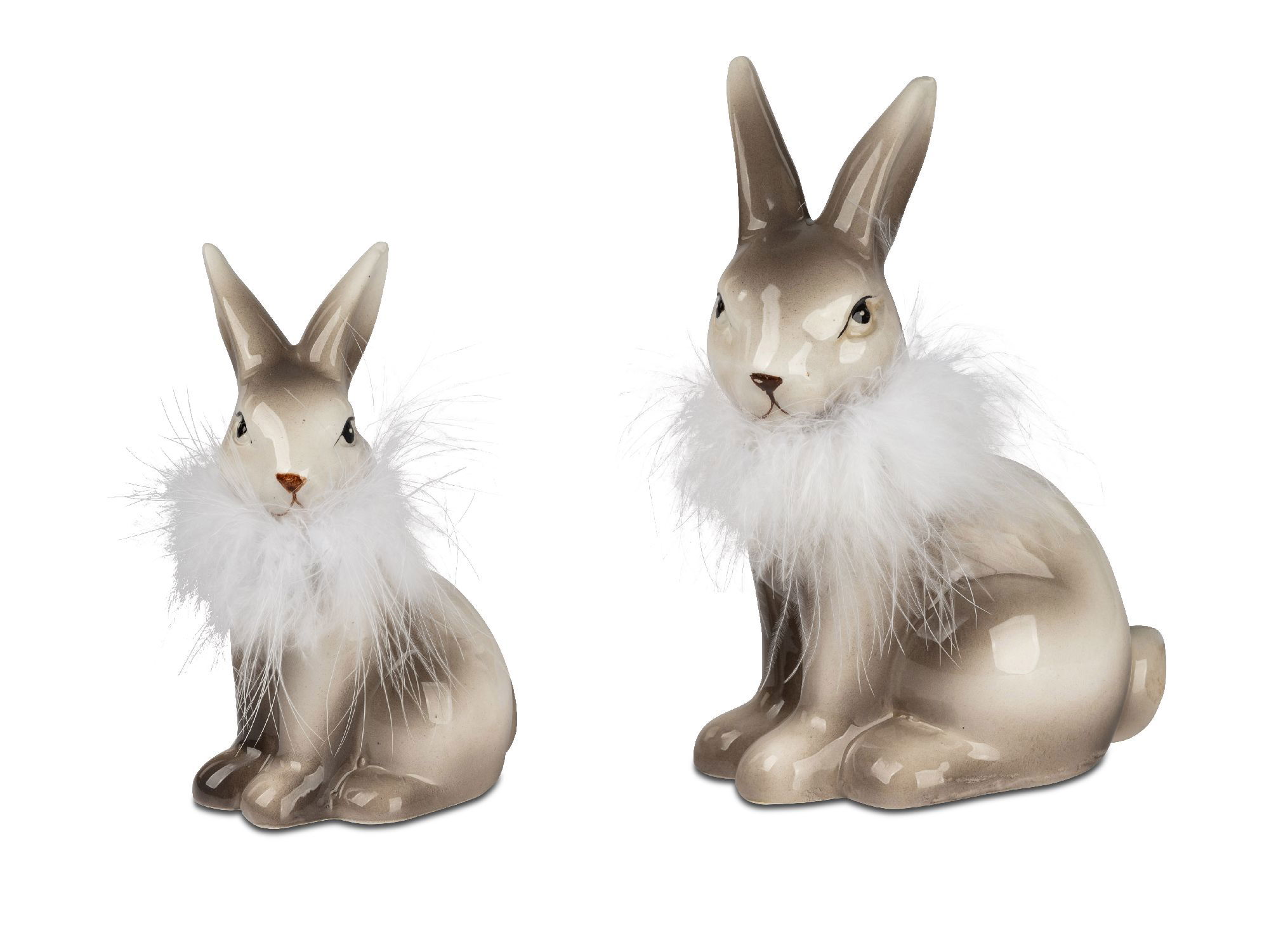 Dekofigur Hase FEDERN sitzend Höhe 17cm braun weiß Steingut, von Formano